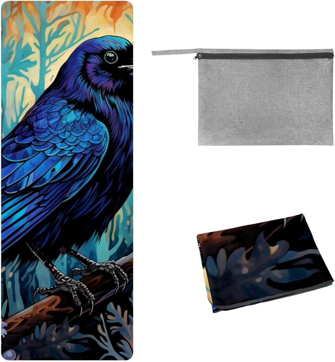 Yoga Towel, Black Crow Pattern Non Slip Sweat Absorbent Hot Yoga Mat Towel for Hot Yoga, Pilates and Fitness - 72.8" x 26.8"