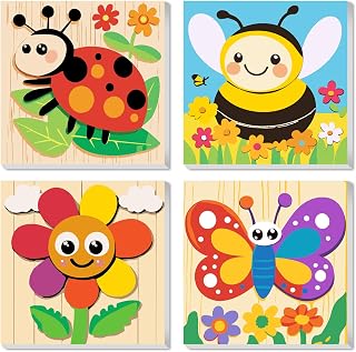 KEYIFA 4 Pack Framed Paint by Numbers Kit for Kids Age 6-12, Easy Insects Paintings for Adult, Framed Acrylic Canvas Painting for Home Decor Children Gift, 8x8 in (Ladybug+Bee+Sunflower+Butterfly)
