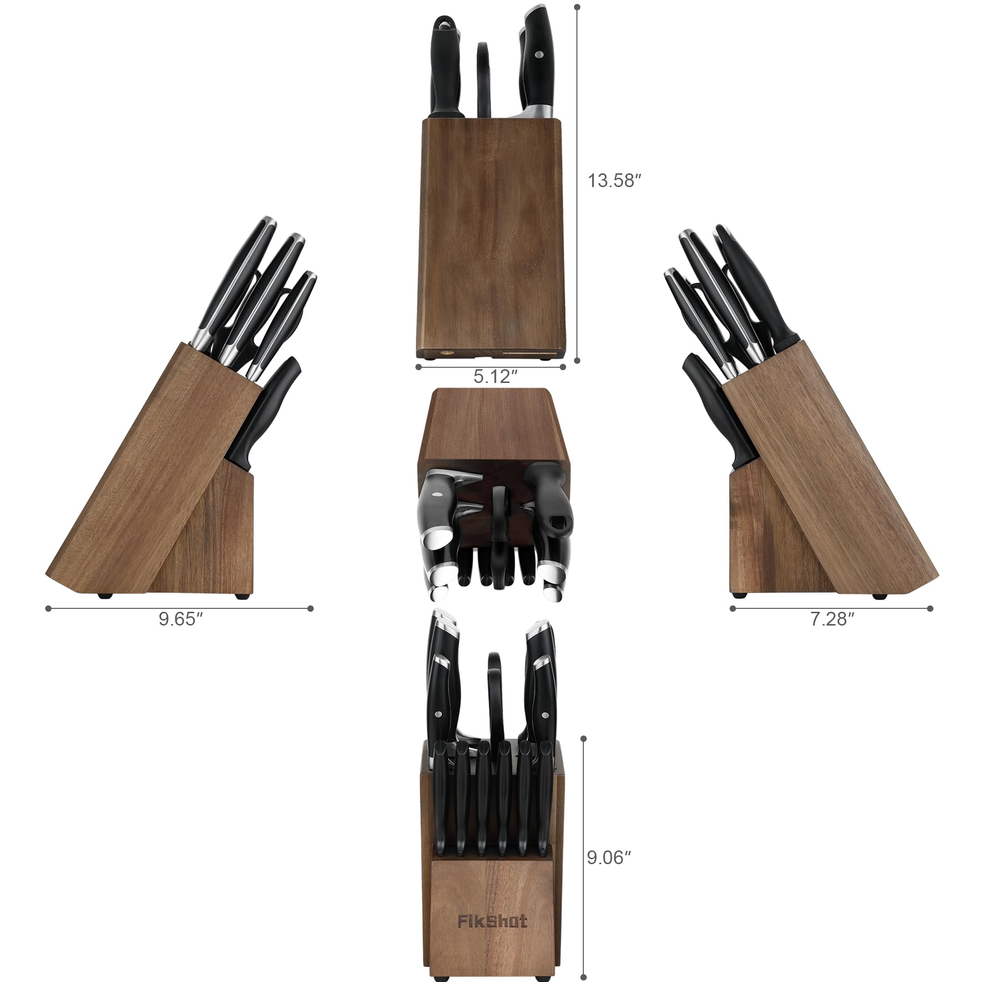 Knife Block Set, FIKSHOT Kitchen Knife Sets, High Carbon Stainless Steel Full Tang Knife set, Razor-Sharp Blade Rust Resistant, Professional Chef's Knife for Home Cooking (BLACK)