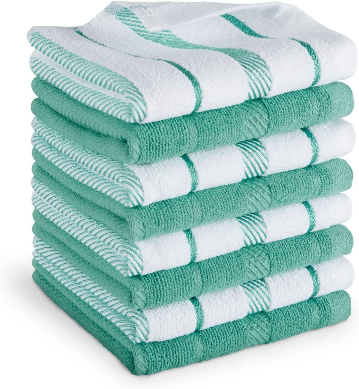 Albany Dishcloth 8 Pack Set, Aqua Sky/White, 12"x12"
