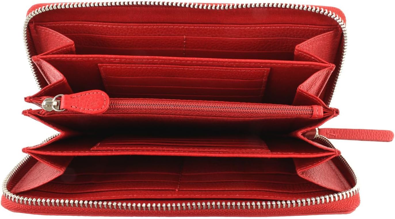 Bugatti Linda Women's Large Leather Wallet 18 Cards with Zip, Red, L, Contemporary