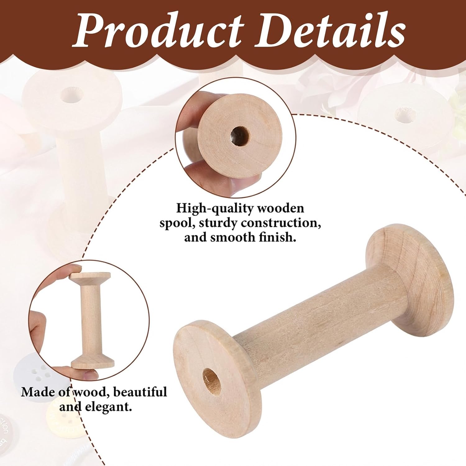 5PCS Wooden Spools for Crafts, Unfinished Wooden Spools, Bobbins Rotatable for Sewing, Weaving, Ribbon Crafts, DIY Art and Education
