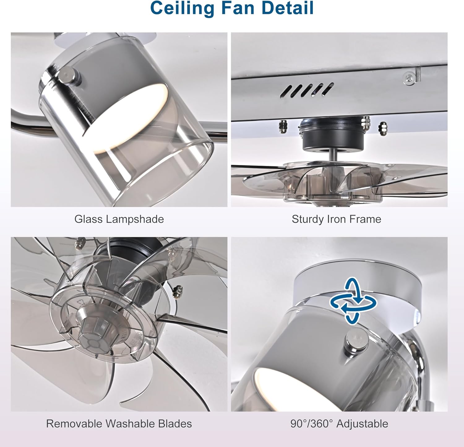 Qcyuui Ceiling Fans with Lights and Remote,39.4" Low Profile Ceiling Fan Dimmable Fandelier Ceiling Fan with Light 360° Rotatable Lightheads Modern Flush Mount LED Fan Light for Bedroom Kitchen
