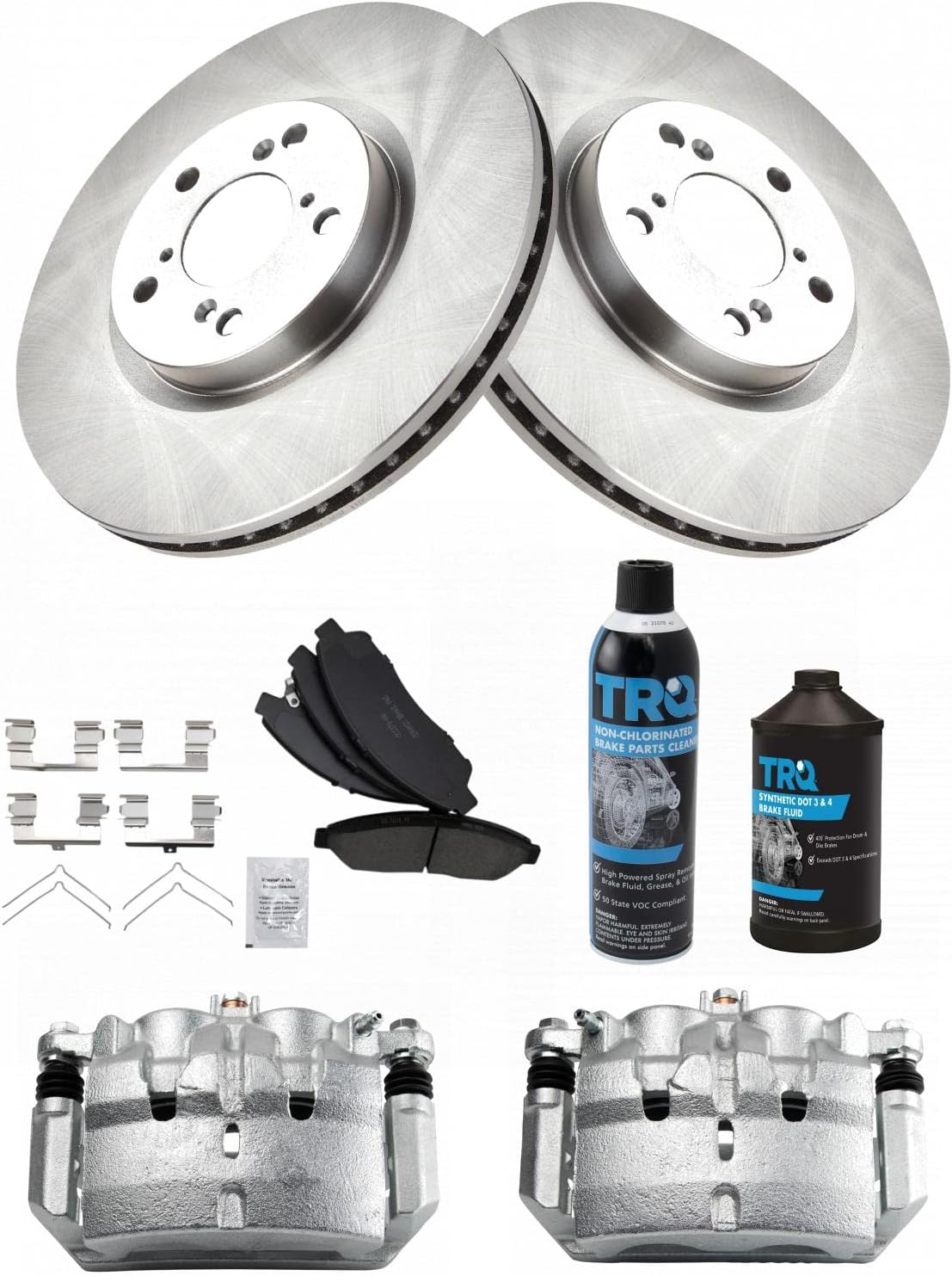 TRQ Front Brake Pad & Rotor Kit Brake Caliper Brake Chemical Kit Brake Pads Brake Rotor Ceramic Compatible with 2007-2013 Acura MDX 2010-2013 ZDX