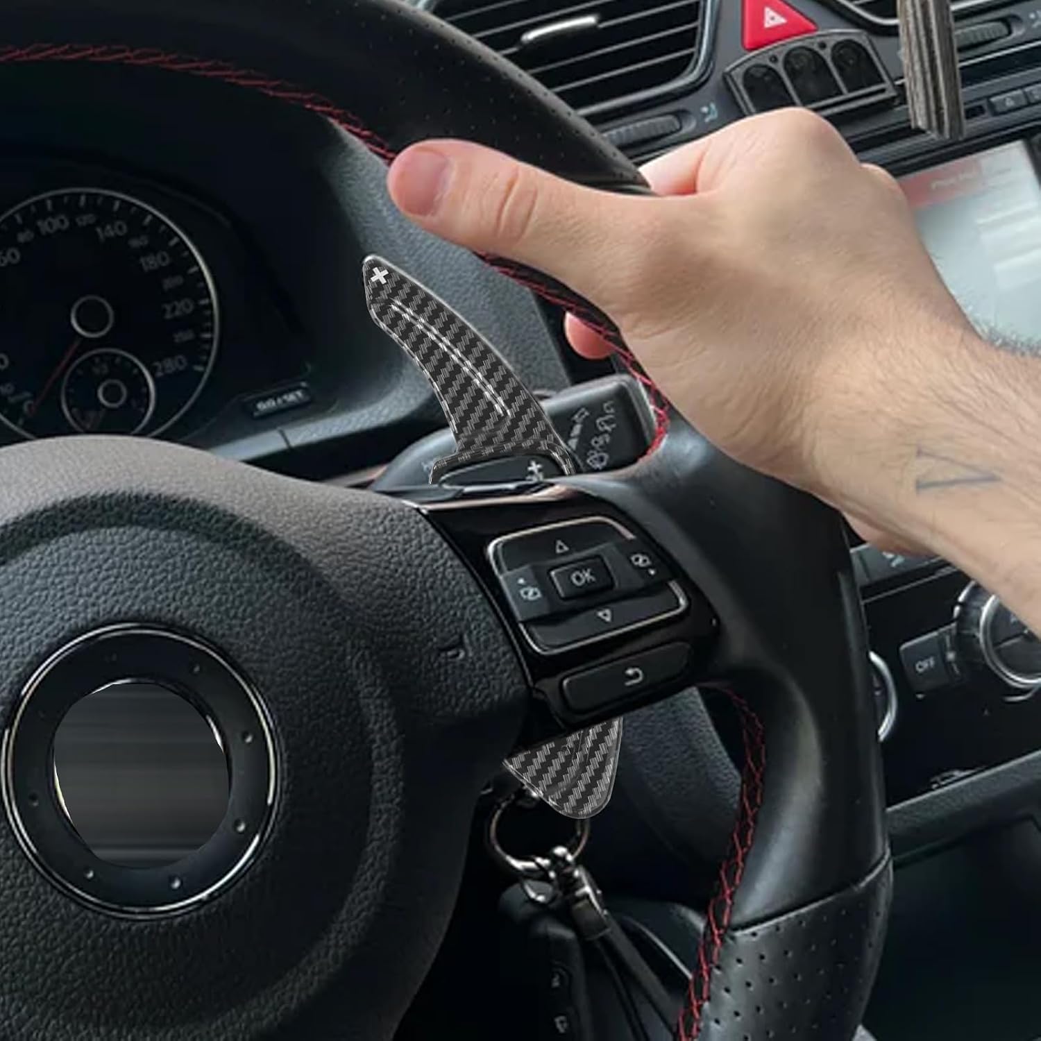 x xotic tech Carbon Fiber Pattern Paddle Shifter Extensions Cover Trim Compatible with Volkswagen MK6 Golf/GTI 2009-2014, CC 2008-2017, Jetta 2011-2017, Beetle 2013-2015