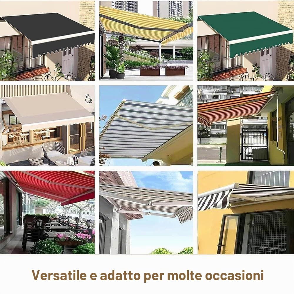 Tendone Parasole In Tela, Panno Di Ricambio Per Tenda Da Sole 300x250/400x350/500x350cm Telo Per Tenda Da Sole Retrattile, Tessuto Per Tende Da Sole In Poliestere Impermeabile(Stripe,3x2.5m/9.8x8.2ft)