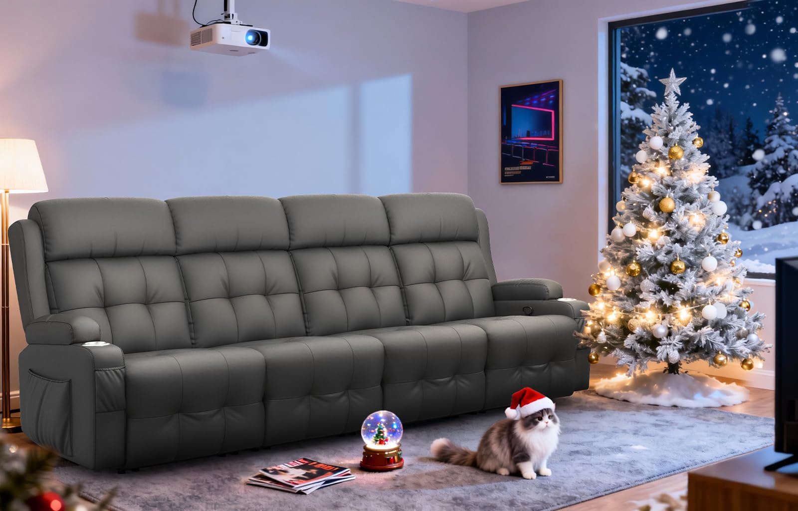 RV Loveseat Recliner Sofa, Home Theater Seating with Console &amp; Massage