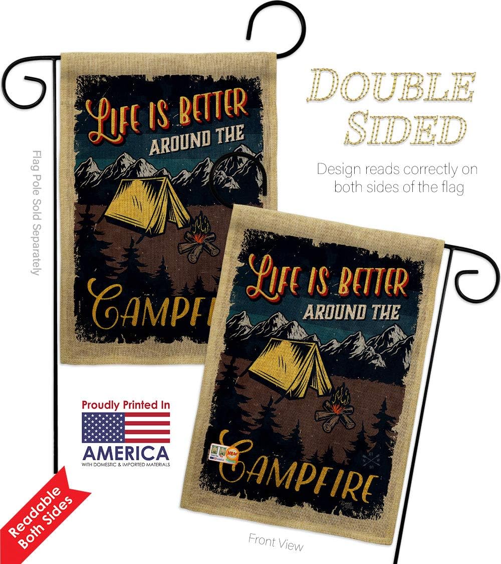 Better Campfire Burlap Garden Flag - Pack Outdoor Camping Rustic Camper RV Trailer Adventure Camp Site USA Vintage Applique - House Decoration Banner Small Yard Gift Double-Sided Made In 13 X 18.5