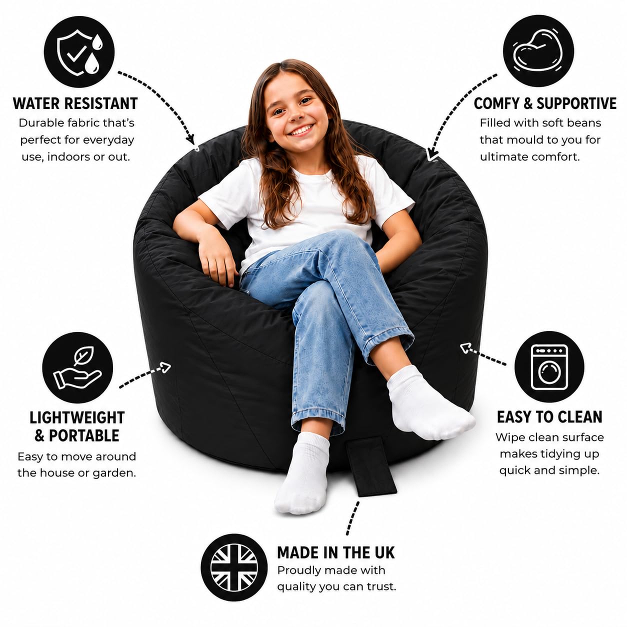 MaxiBean Large Bean Bag Chair for Kids and Children, Gaming BeanBag Cushion with Filling Beans Included - Image 3