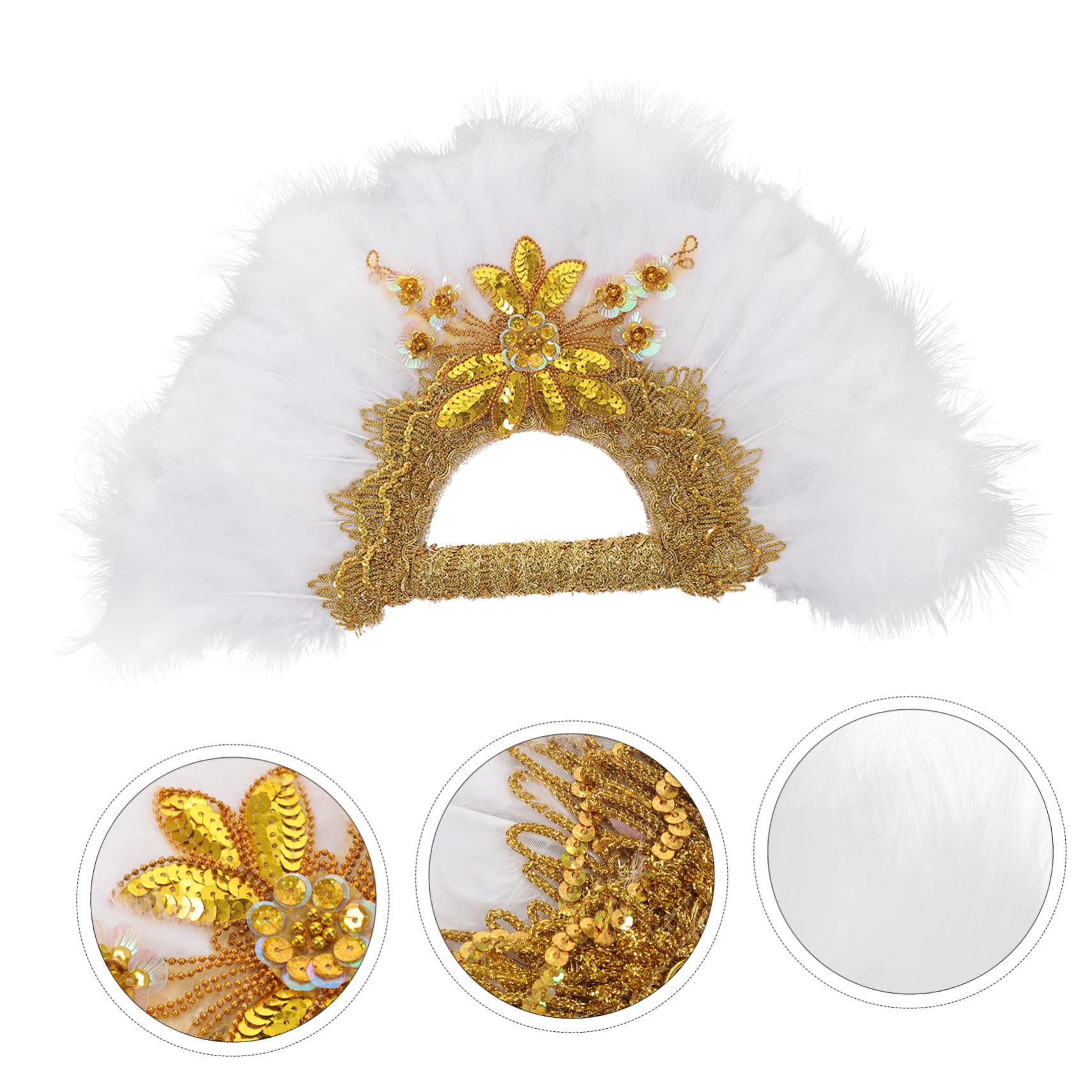 Alipis Abanico de Plumas Delicado Abanico de Novia Dorado para Actuaciones Decorativo para Dama de Honor o Boda