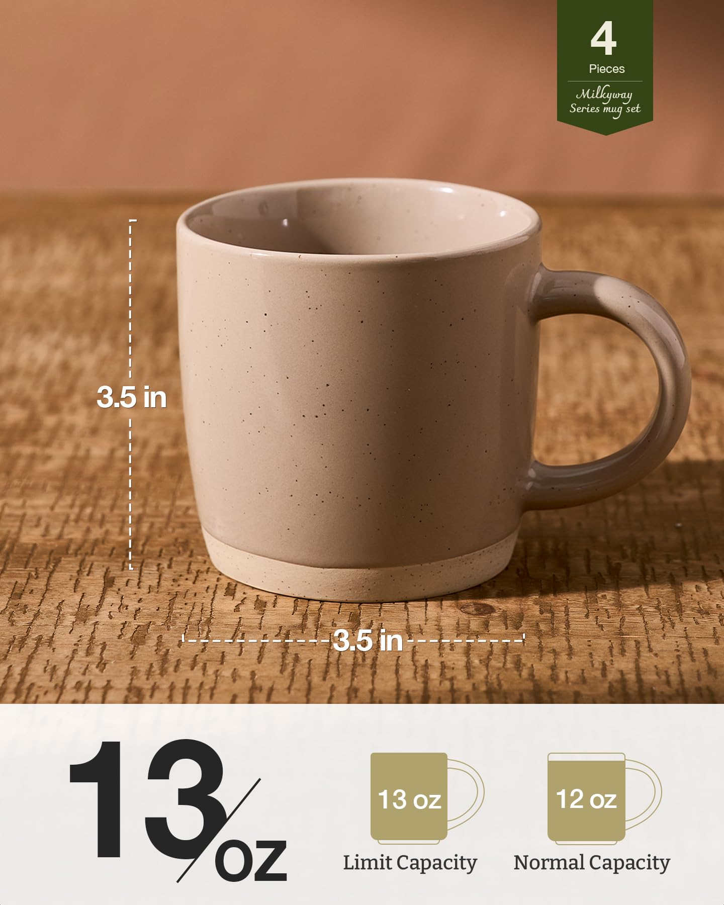 famiware Milkyway Juego de tazas de café de 340 ml para 4 personas, tazas de té con asa para café, té, cacao, leche, multicolor