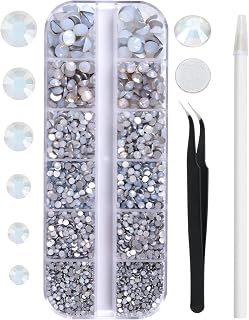 3820Pcs White Opal Flatback Rhinestones for Bedazzling, 2-6.5mm Small Rhinestones Diamonds Kit, Flat Back Crystals Gems for Nail Art and Crafts, Clothes