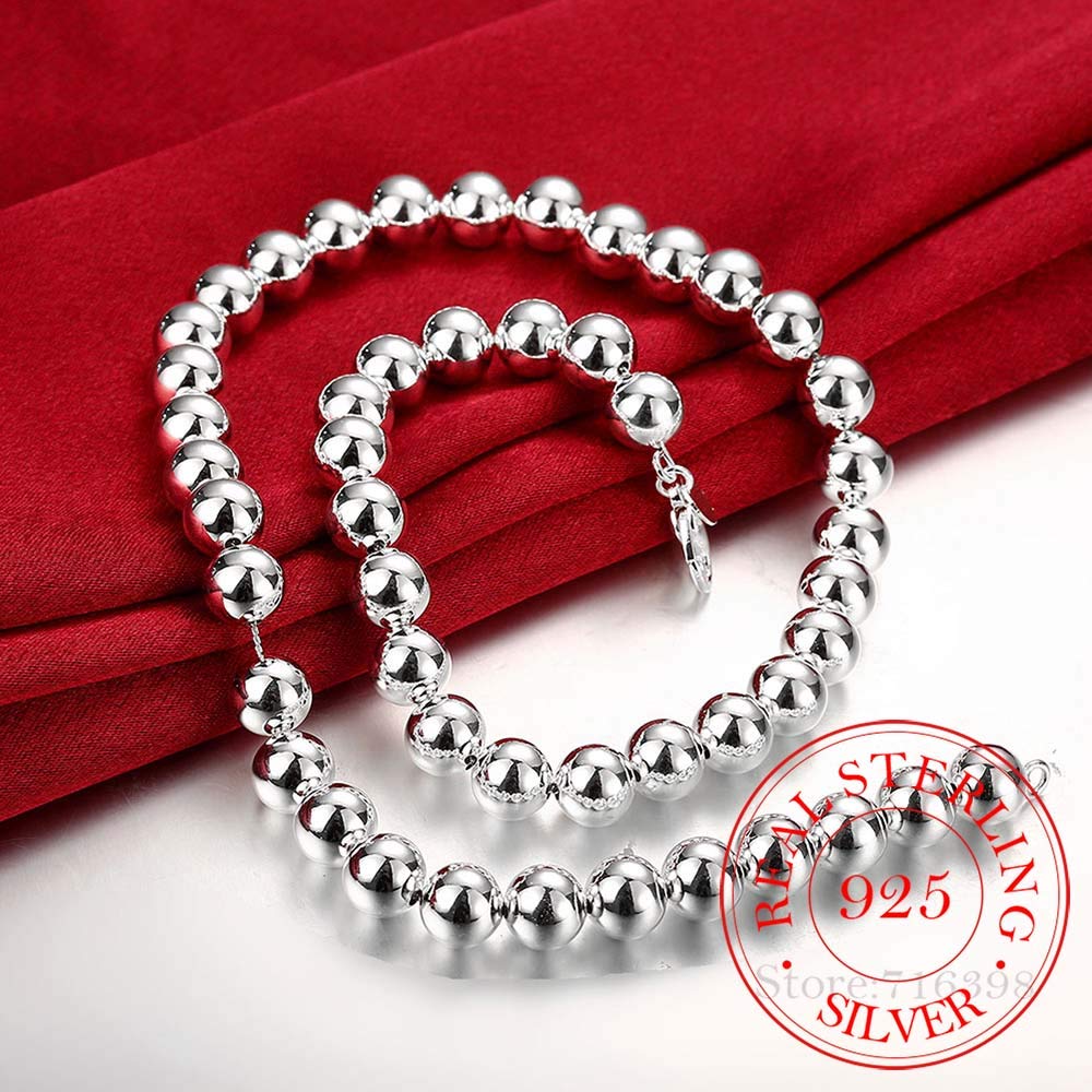 Collar de cadena de bolas con cuentas lisas 925 de 4mm/8mm/10mm para mujer, joyería de compromiso de boda