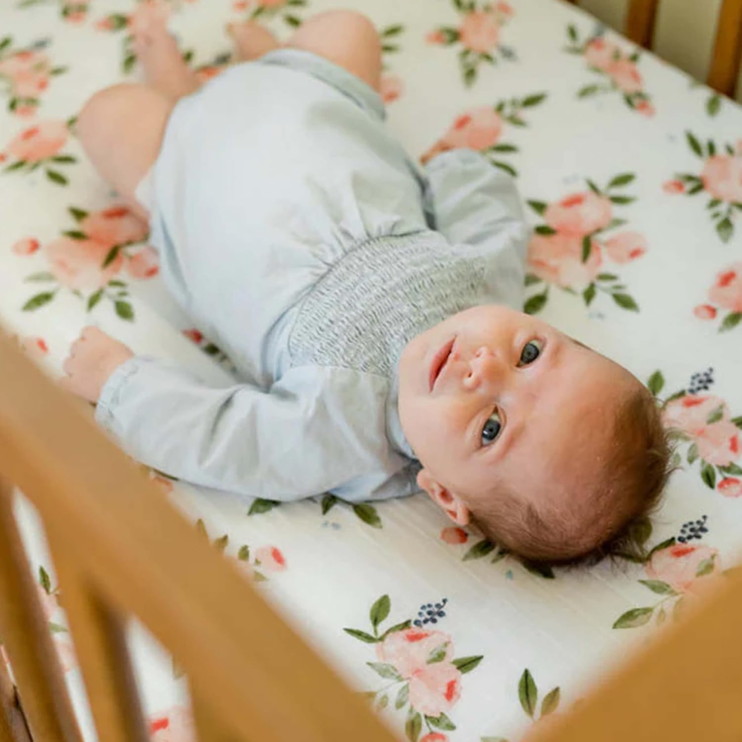 Little Unicorn Premium Crib Sheet | Breathable & Super-Soft Muslin Fabric (Watercolor Roses)