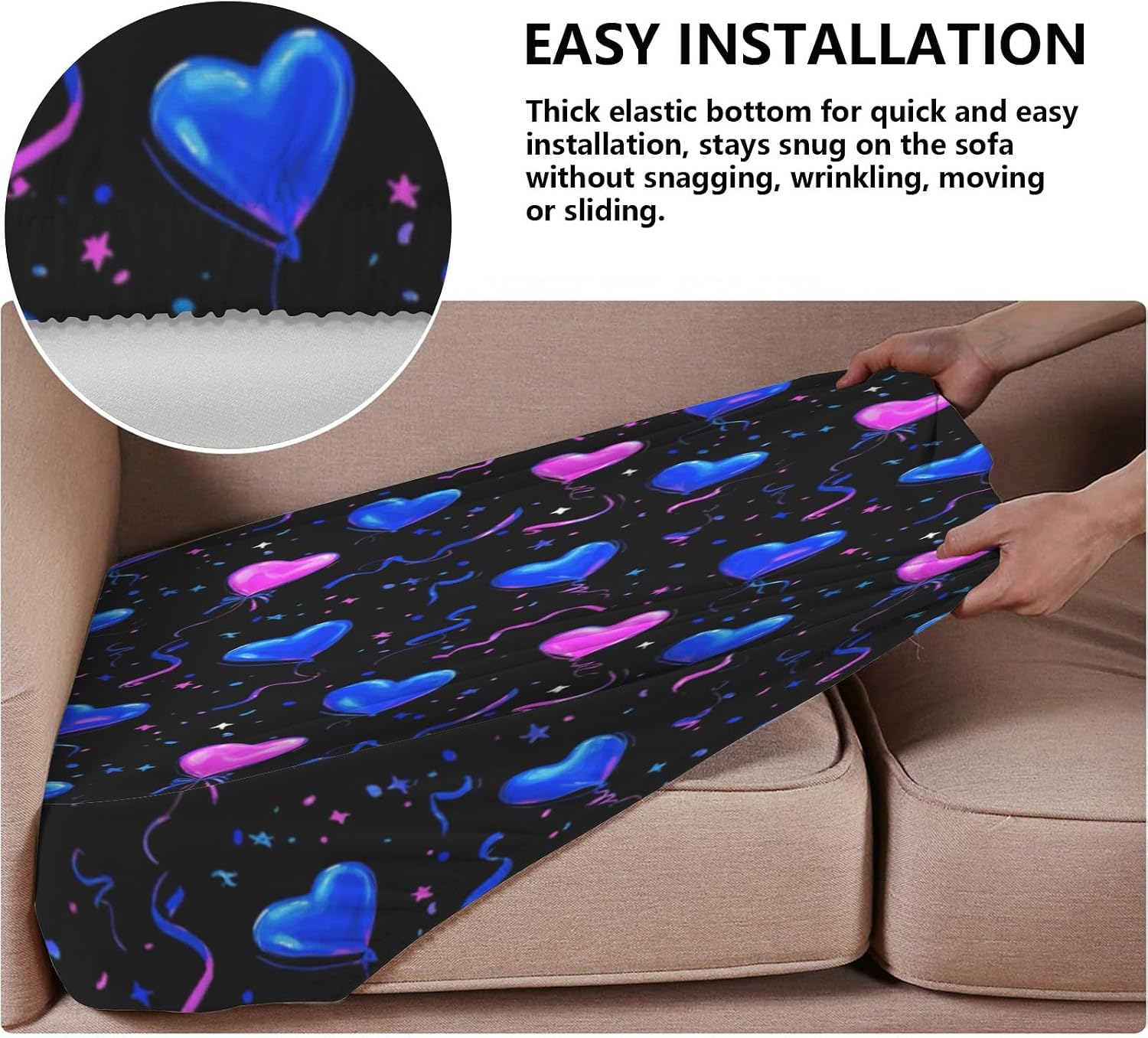 Neon Heart Balloons Loveseat Covers Couch Covers for 2 Cushion Couch, 2-Piece Stretch Sofa Slipcovers Anti-Slip Washable Furniture Protectors for Dogs Pets