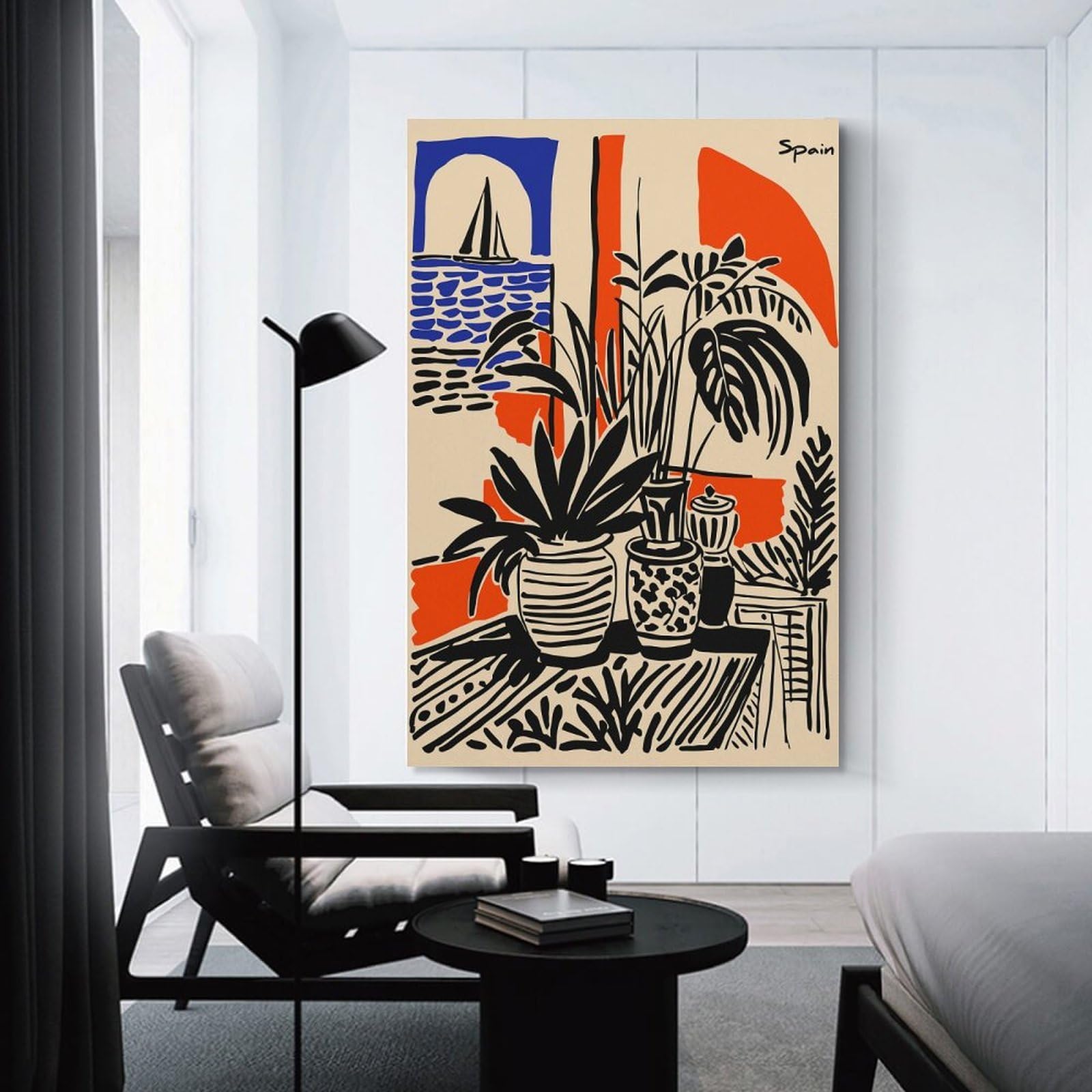 Junmoney Decorative Canvas Print Spain Still Life with Sailboat, 20x30inch(50x75cm), for Entrance Walls, Hall Decor Or Foyers, A Stylish Accent for Home Entrances