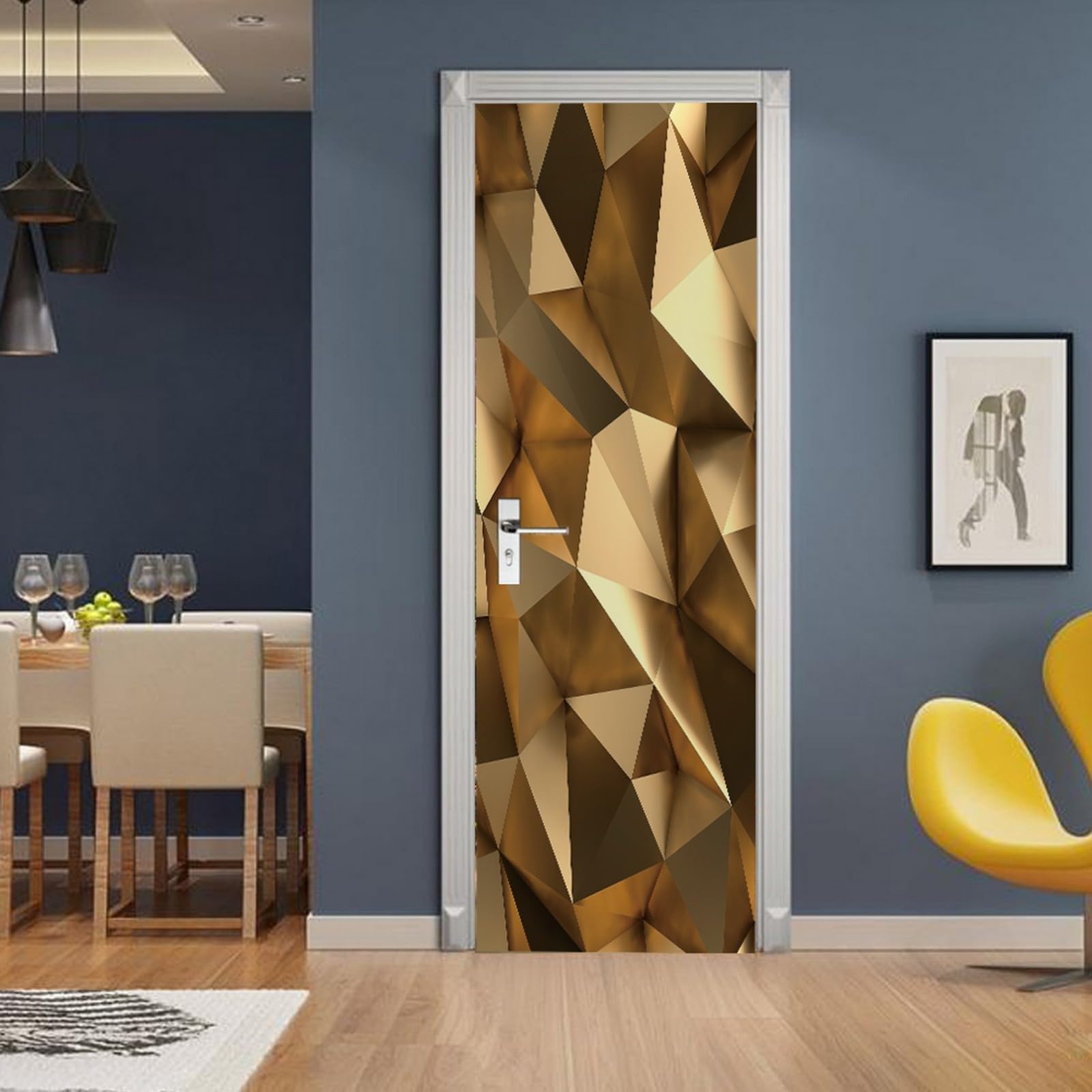 Papier peint de porte autocollant 90x200cm sticker mural vinyle 3D doré