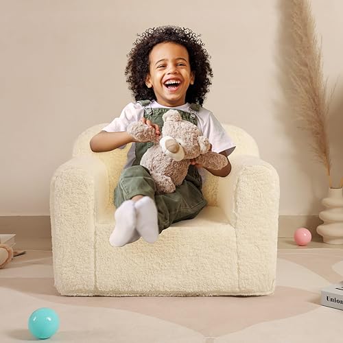 Miniatura 2 de Silla de Sherpa Suave y Acogedora para Niños, Silla de Espuma Acogedora para Niños Pequeños para Niños y Niñas, Crema