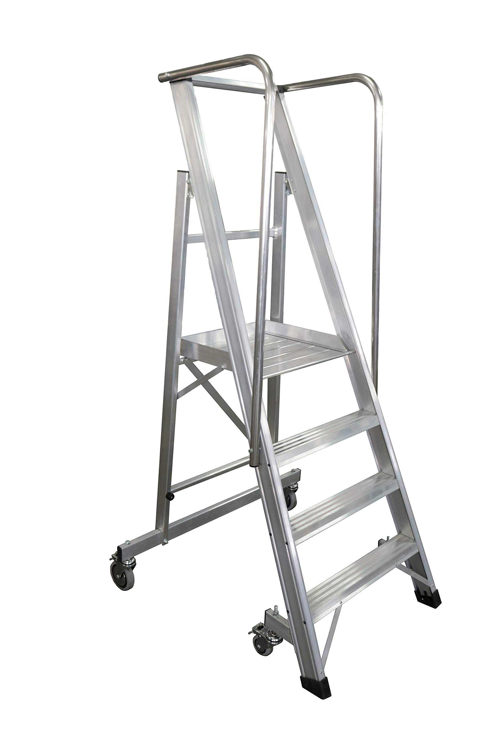 KTL Escalera Plegable con Plataforma y guardacuerpos 4 peldaños móvil Profesional Serie 2XL-s