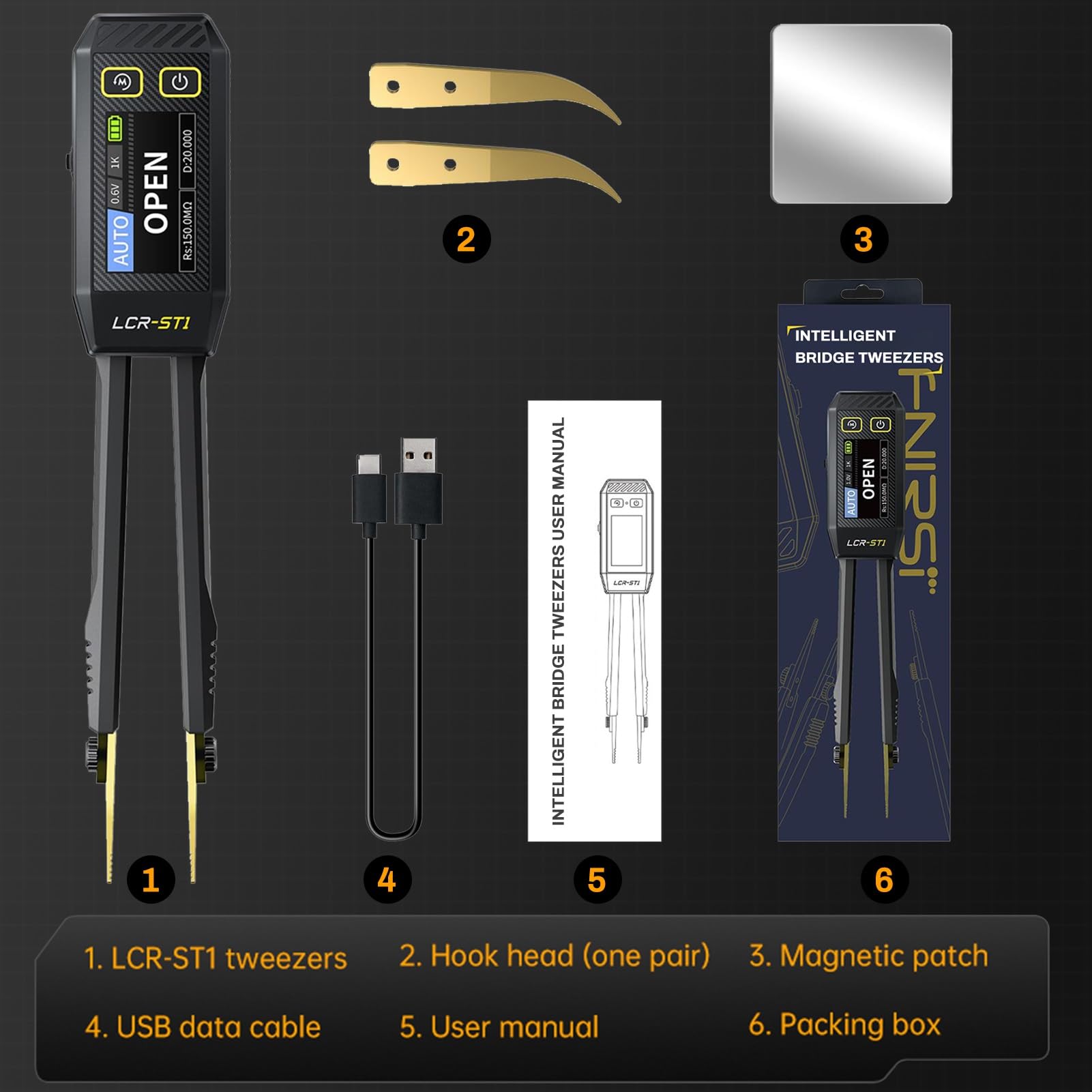 DEWIN LCR Medidor Smart Bridge Tweezer,10KHz LCR Meter Tweezer Mini Smart SMD Tester LCR Medidor Resistencia Inductancia Capacidad Prueba de Componentes