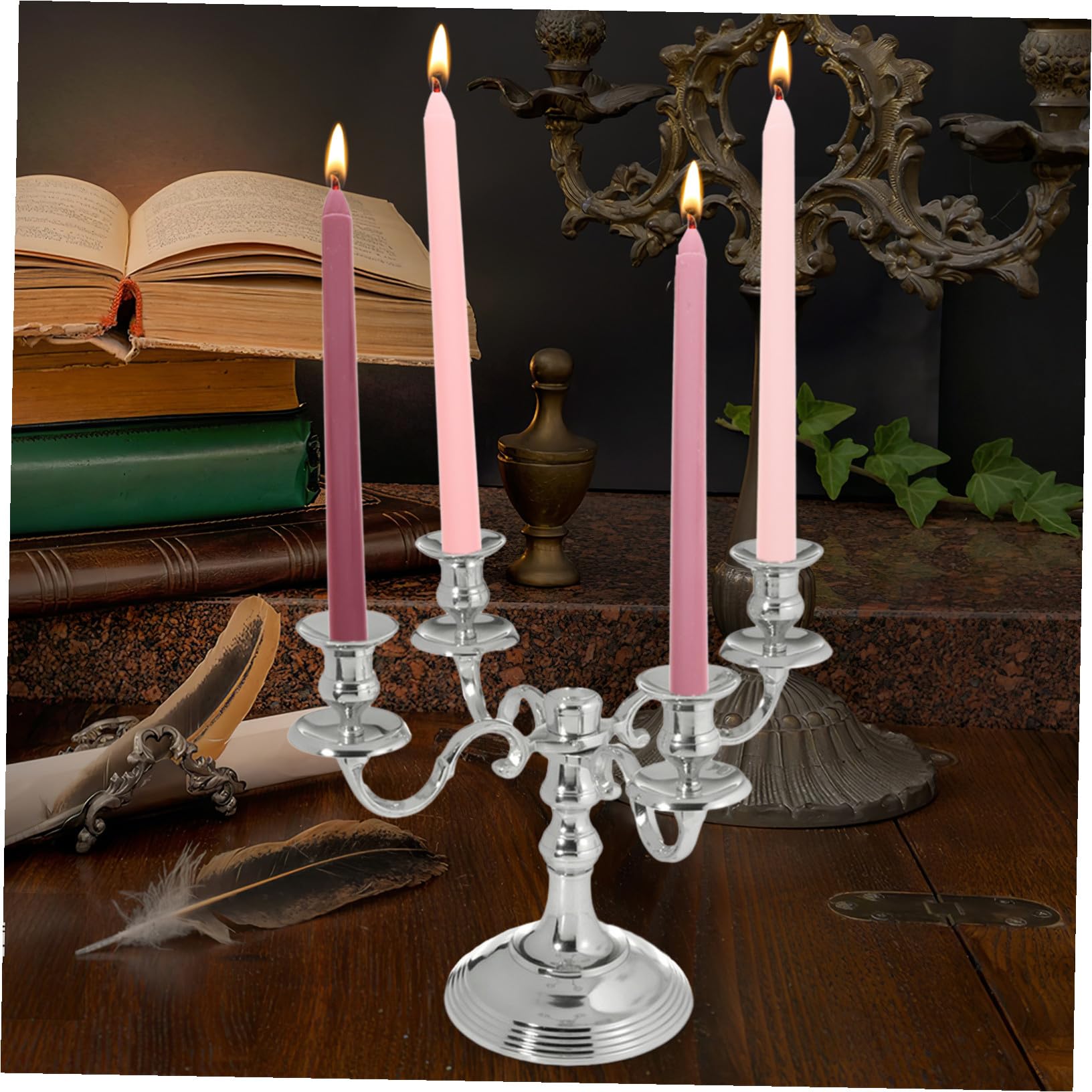 VANZACK 4 Candele Profumate a Palo lungo Sfumate Rosa Candela Decorativa in Paraffina senza Fumo per Matrimonio Cena Romantica e Festa Durata Prolungata e Atmosfera Romantica