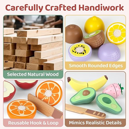 Miniatura 2 de Beberolen Comida de madera para niños pequeños de 3 a 5 años, comida de simulación para cortar frutas para niños, accesorios de cocina, regalo de