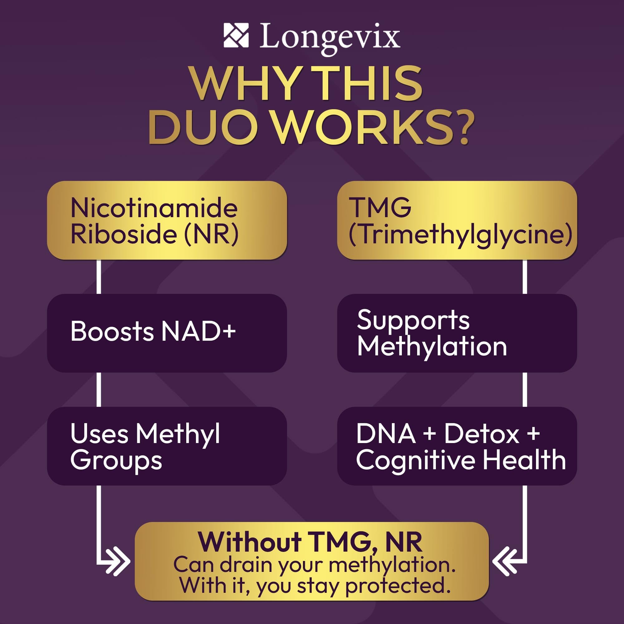 NR+ TMG, NAD+ Capsule | Nicotinamide Riboside 300mg, TMG 250mg | Supporto NAD+ e metilazione | 60 capsule vegane | Booster NAD+ | Formula pulita |