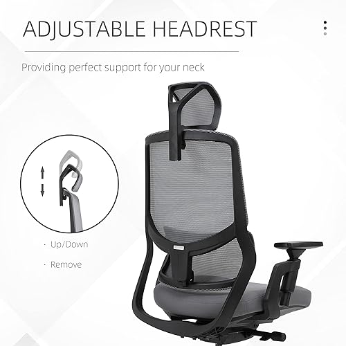 Miniatura 7 de Vinsetto Silla de oficina ergonómica de malla con respaldo alto con altura ajustable apoyabrazos soporte lumbar y reposacabezas grisnegro