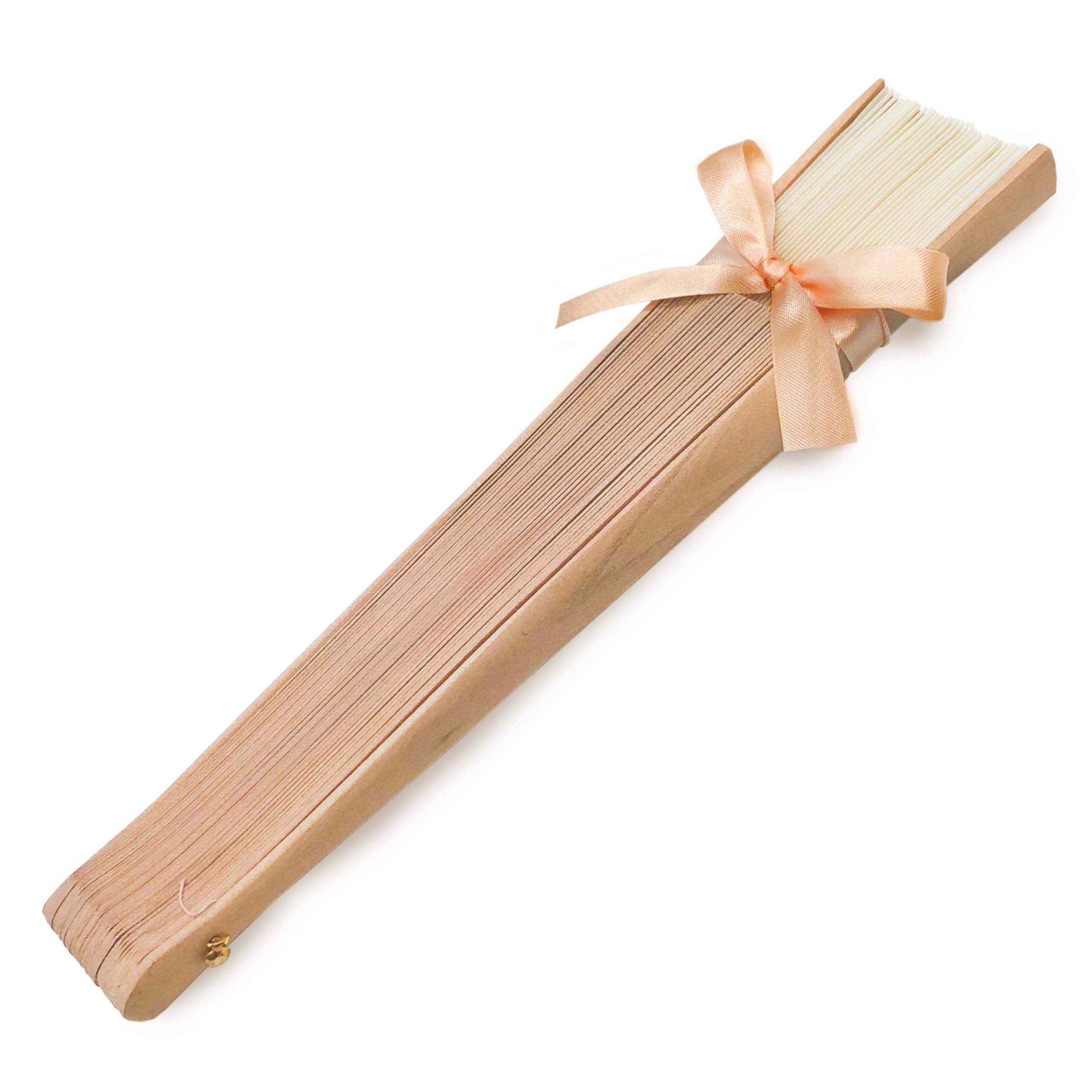 Mopec salmón WA193.04 Pack de 6 Abanicos de Madera y Tela Marfil Adornado Lazo, Normal