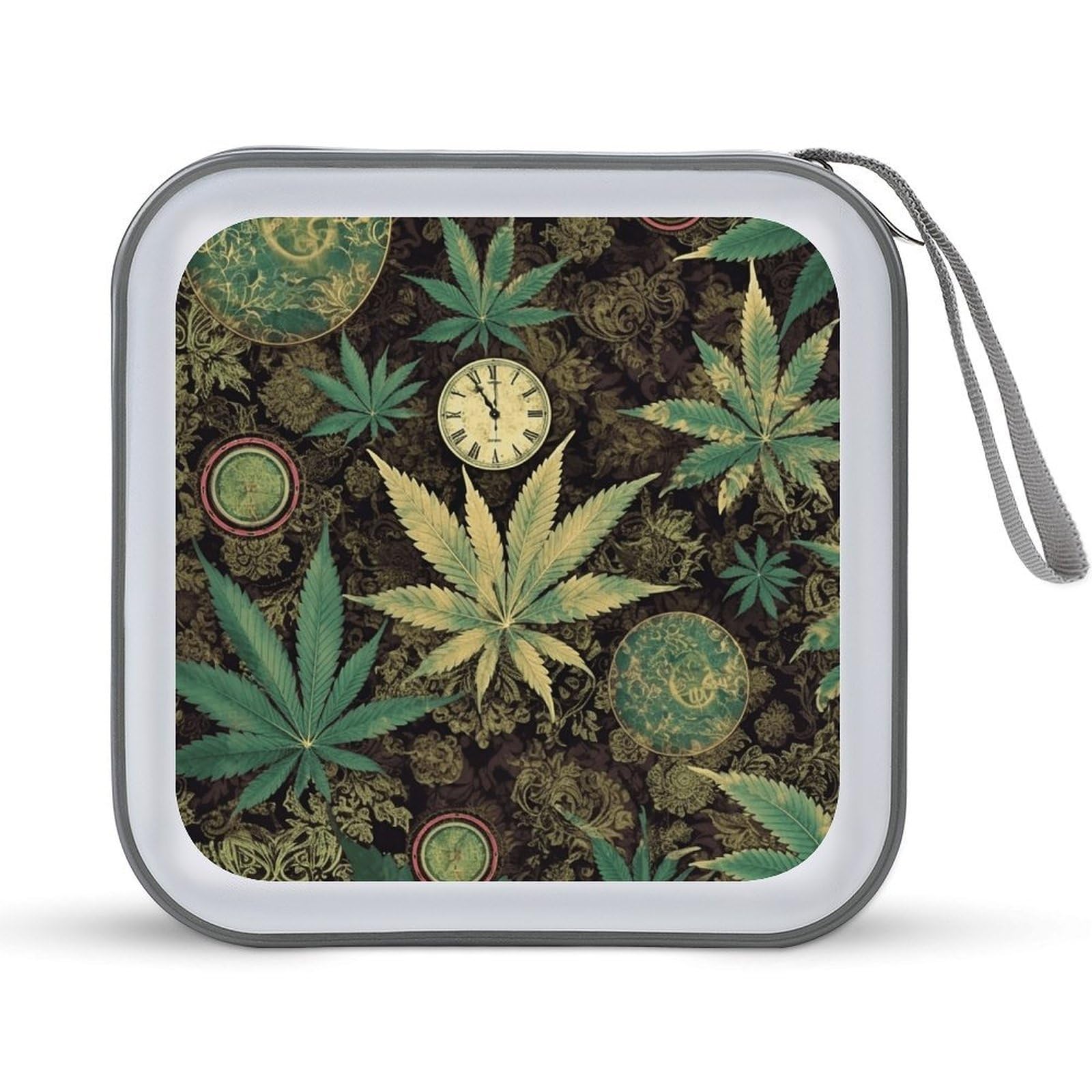 Estuche para CD portátil organizador de DVD rígido con cremallera y diseño de marihuana