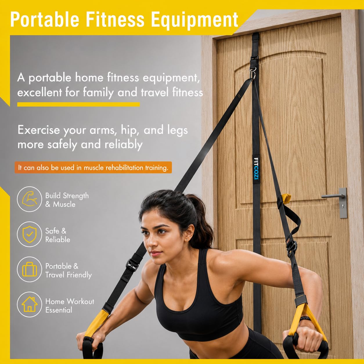 Fitcozi Cable Attachments for Gym - Home Fitness Equipment - Cable Machine Attachments - Crossfit Equipment Gym Handles - Thigh Strap Cable Pulley Workout Equipment Gym (Door Anchor Strap) 3