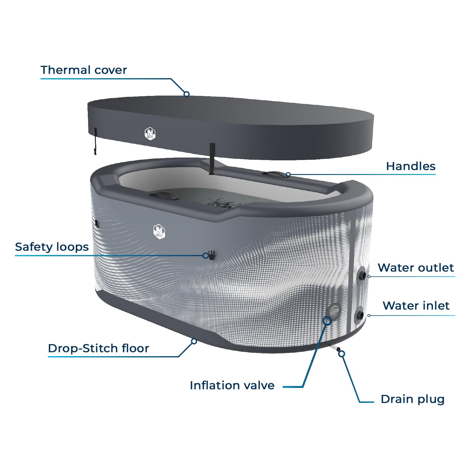 N NETSPA - SP-JRV300 - Bacino ICEBATH NETSPA JARVI Dropstitch: Terapia fredda Nuova Generazione - 170x92x67cm - 1 persona - 300L