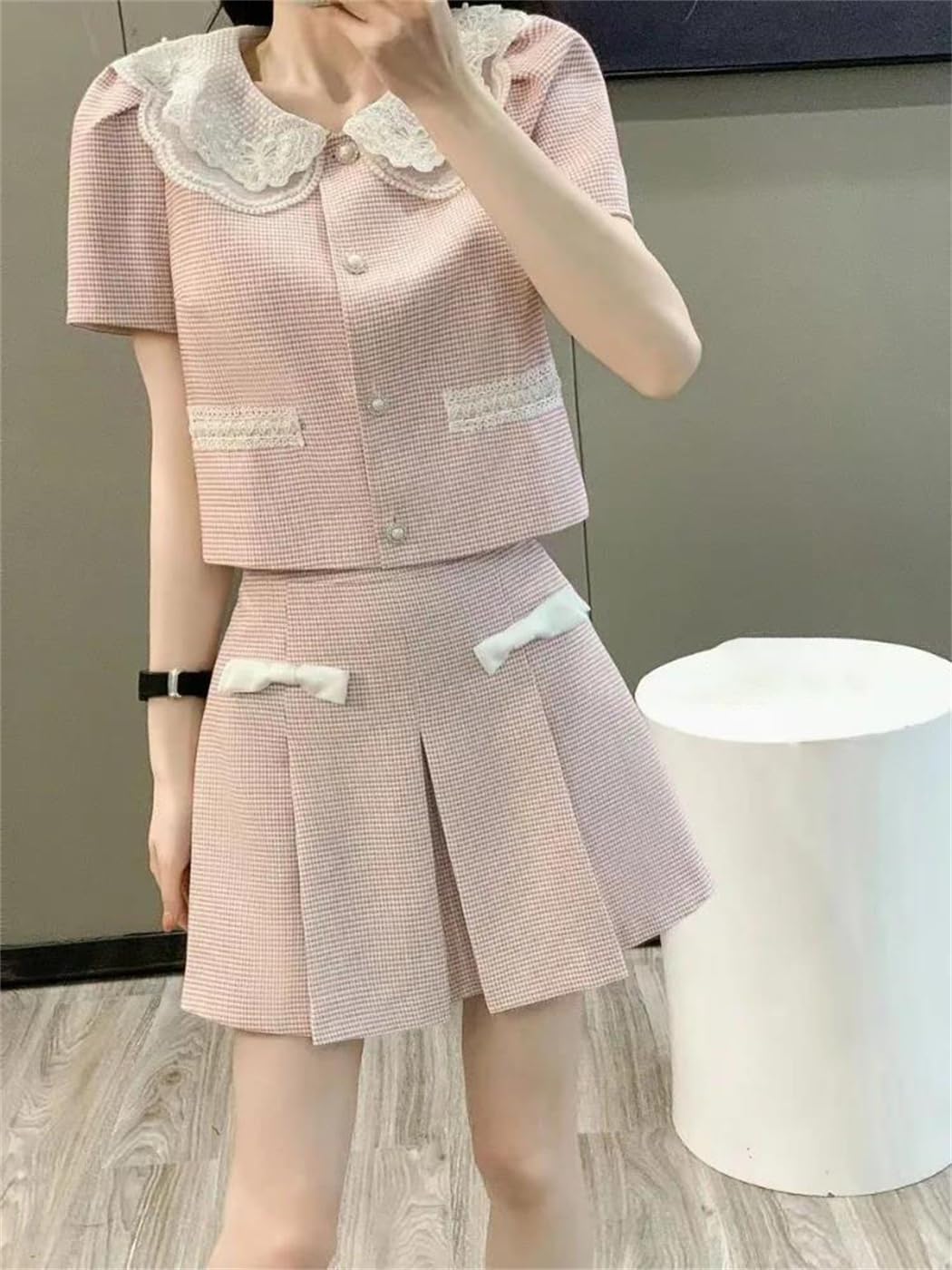 Women's Summer Tweed 2 Piece Set French Style Elegant Skirt Suit Office Lady Chic Outfit