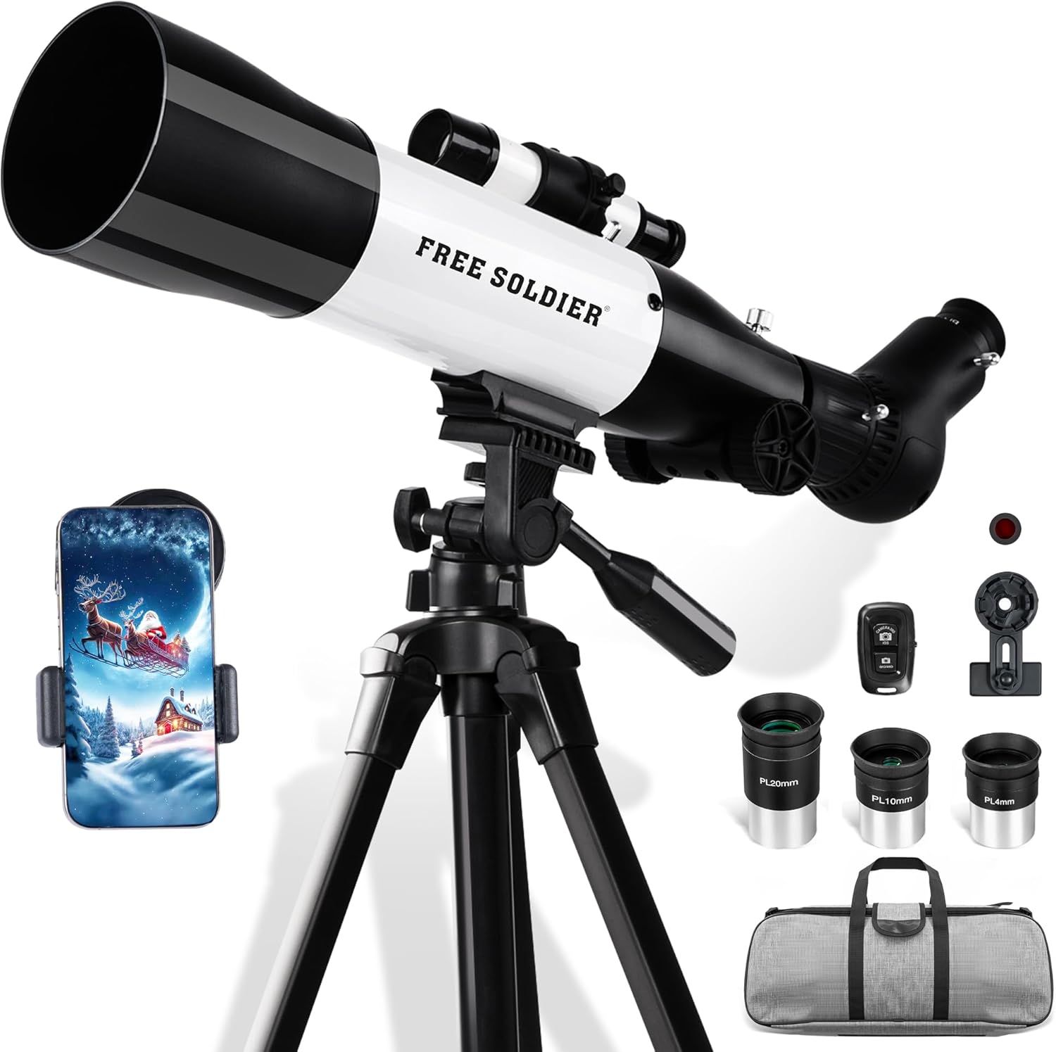 FREE SOLDIER Telescope 70mm Aperture 500mm Refractor Telescope for Adults High Powered - Professional Astronomical Refracting Telescope for Adults Beginners with Phone Adapter and Carry Bag White