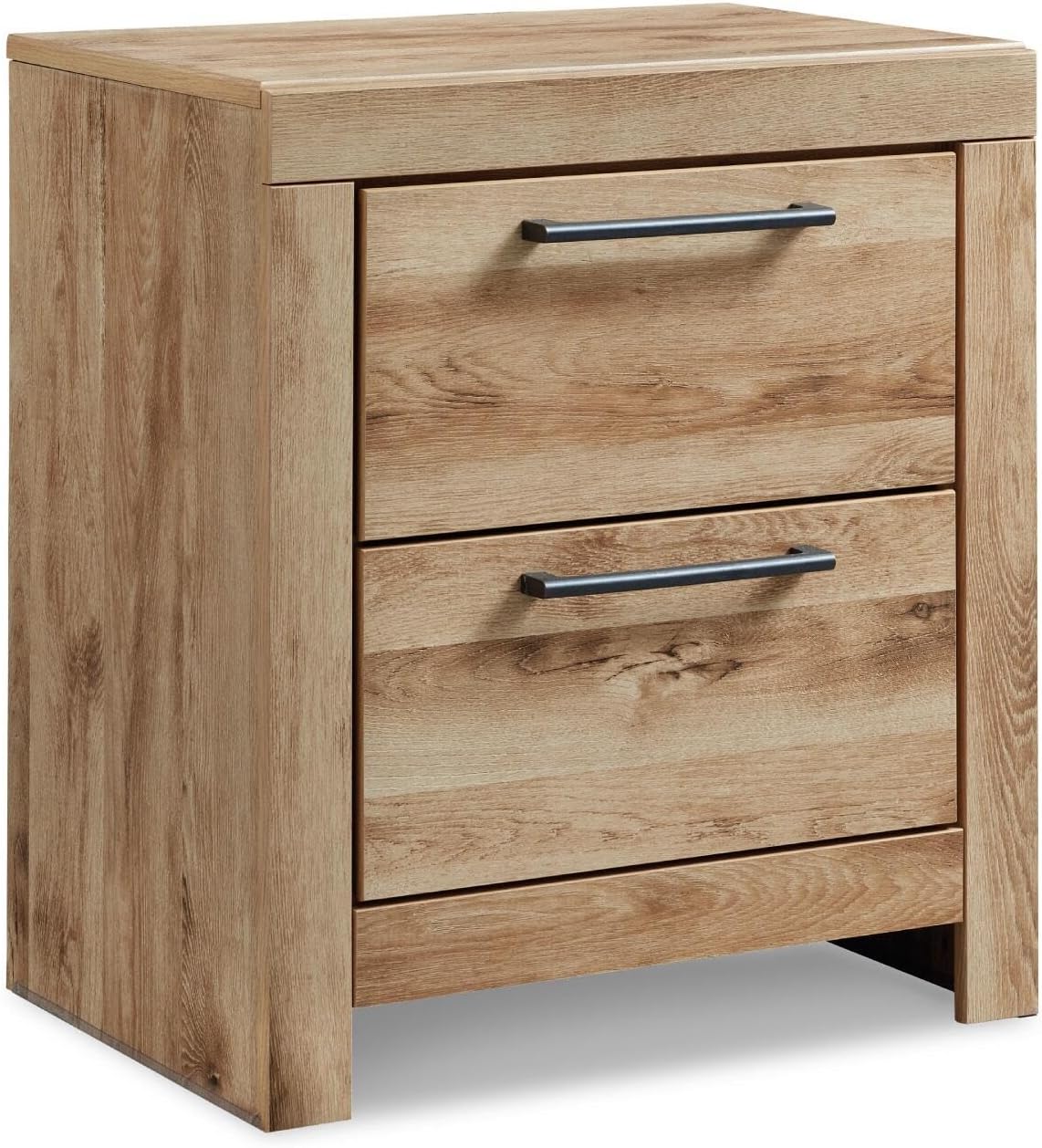 Signature Design by Ashley Hyanna Rustic Contemporary 2 Drawer Nightstand with 2 USB Charging Ports, Wood, 24.37" High, Light Golden Brown Finish