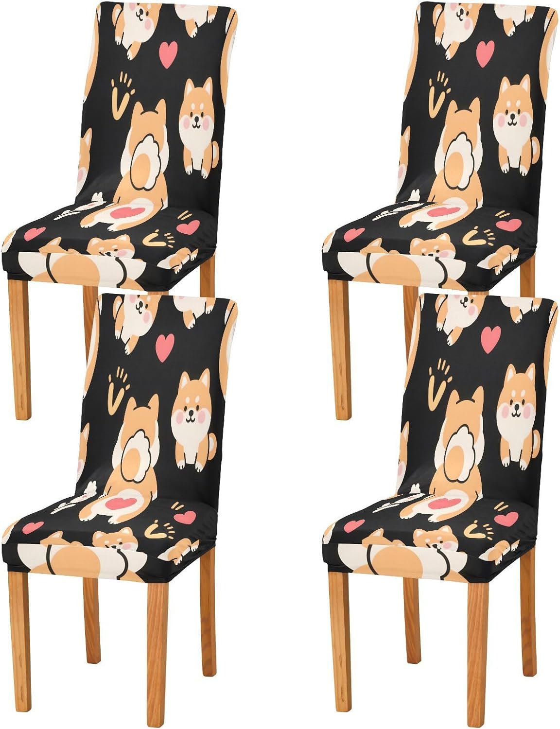 ALAZA Chair Covers for Dining Room, Corgi Flower Heart Pattern Stretch Chair Cover Sets Chair Protector Removable Washable for Ktichen Restaurant Hotel