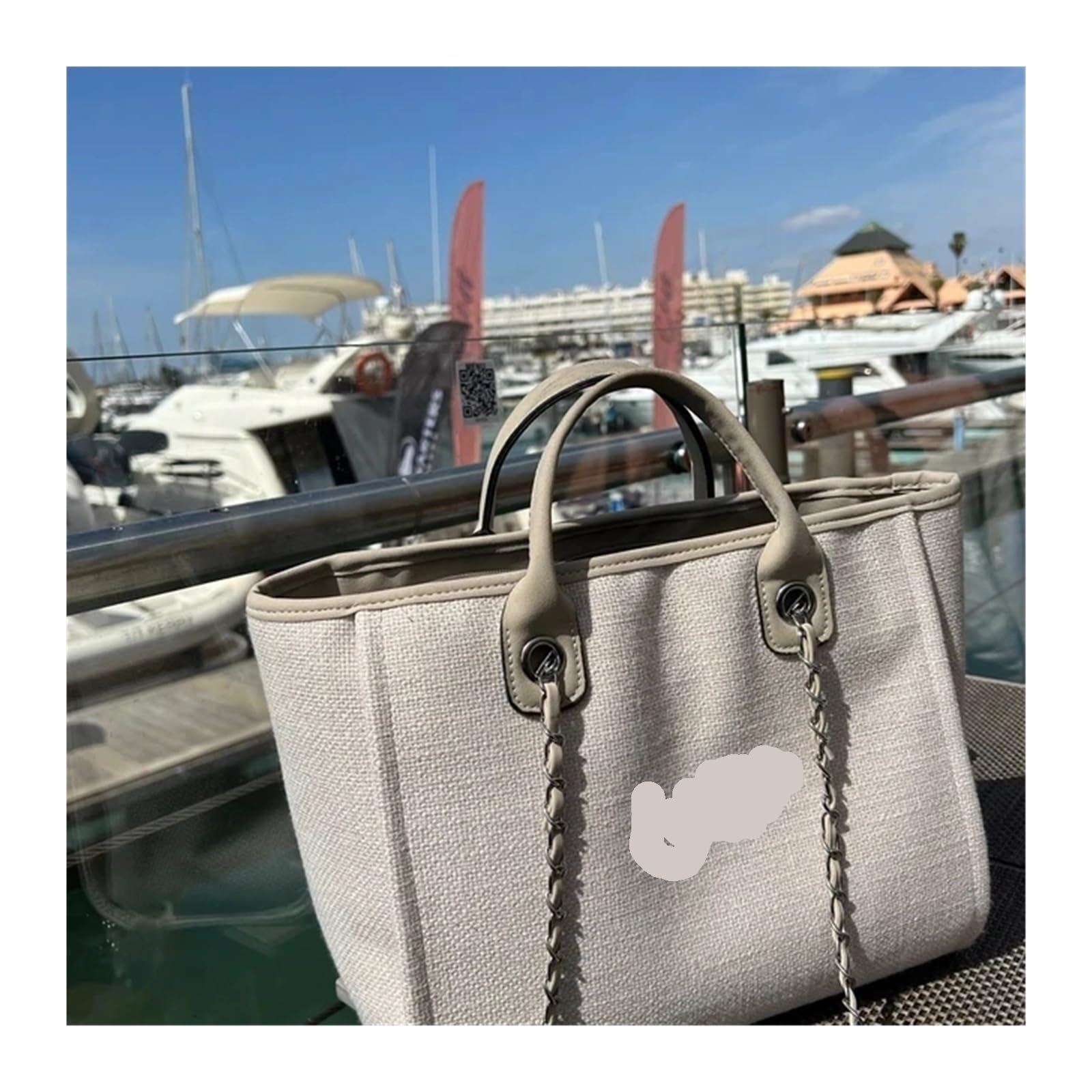 Borsa Da Spiaggia Borsa tote in tela Borsa da spiaggia iniziale Borsa tote con catena regalo di compleanno Borse da sposa di Natale Grande Borsa Da Spiaggia