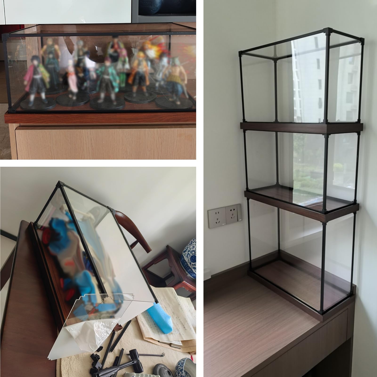 Urna Metacrilato Vitrina Acrílica con Marco de Aleación de Aluminio, Vitrina Transparente para Plantas de 15, 25, 35, 40, 50 y 60 cm, Organizador Apilable
