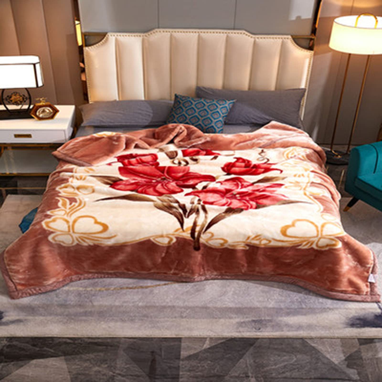 Zoomlie Raschel 100% Polyester Fiber Plush Fleece Blanket King Size Thickened Double Layer Warm Cosy Fluffy Blanket for Bedroom Living Room Winter Single Double Bed (Style 11,200 * 230cm(3500g))