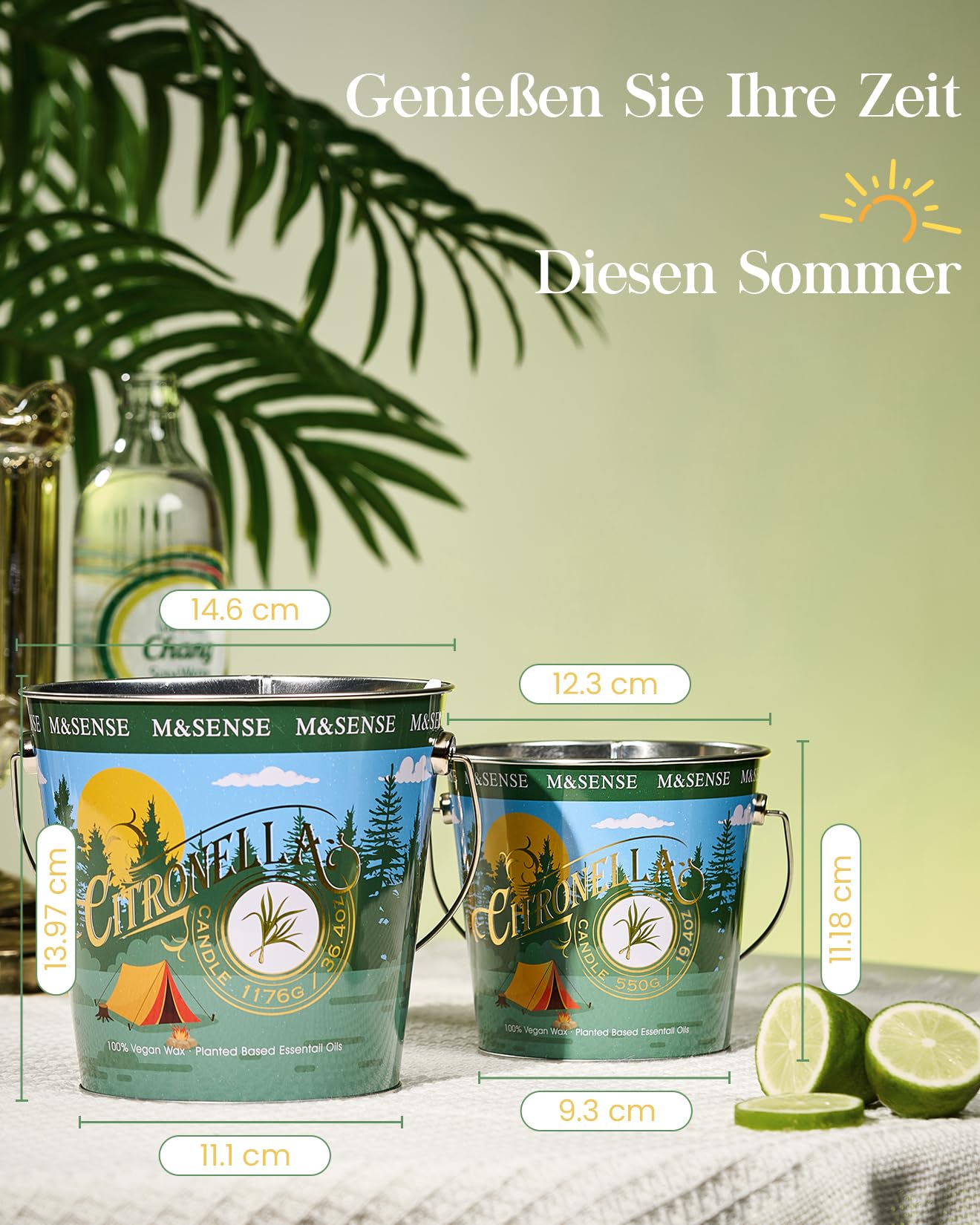 M&SENSE Citronella Kerze Outdoor groß, Pfeffer & Minze Kerzenduft, Sojawachs, 220h Brenndauer Natürliche Duftkerze für draußen mit Citronella, Mint Kerze für Sommer Garten Grill Terrasse | Für den Innen- und Außenbereich, 220 Stunden Brenndauer, natürlich