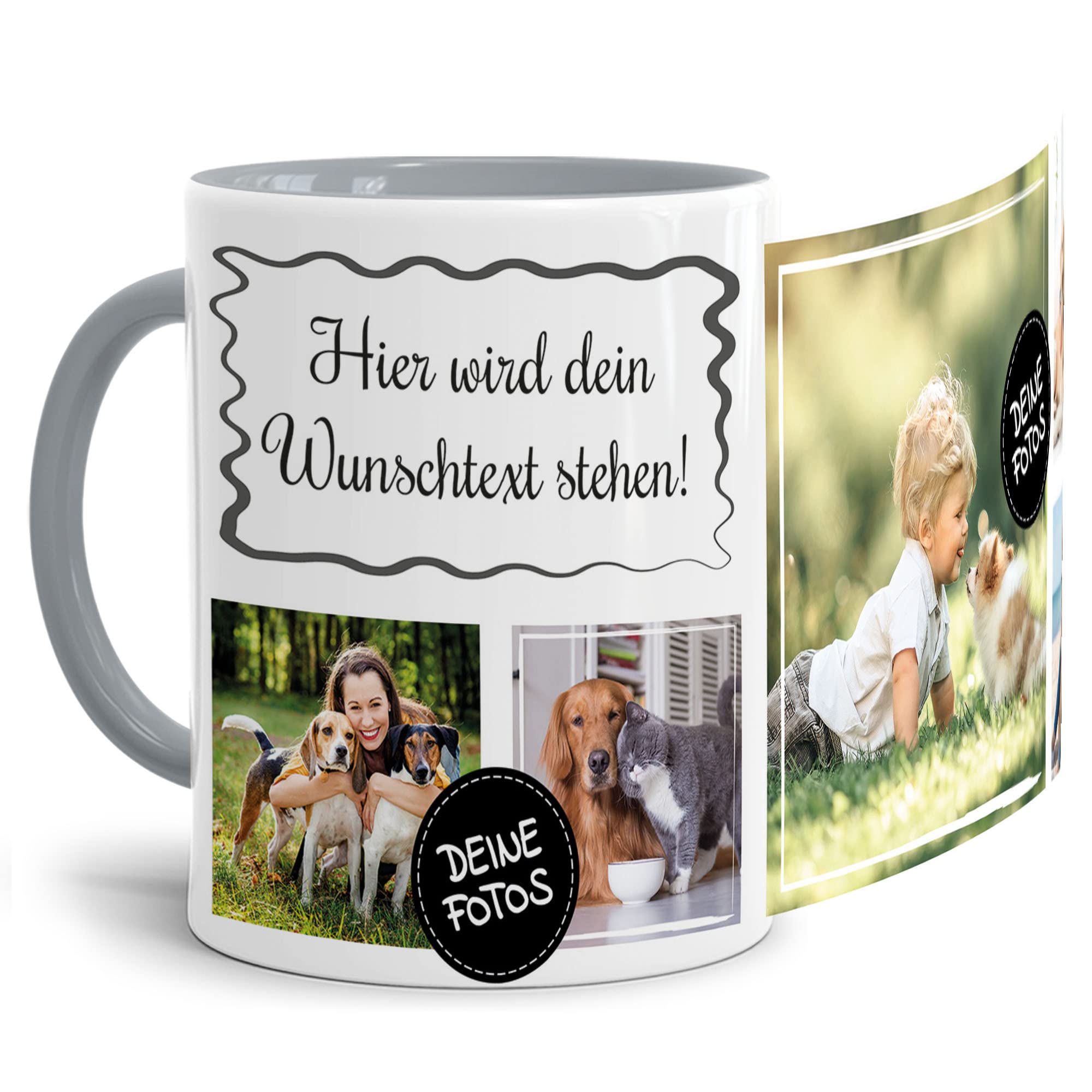 Personalisierte Fototasse – Mit Bis Zu 5 Fotos Und Eigenem Text, 300 Ml, Spülmaschinen- Und Mikrowellengeeignet, Made In Germany