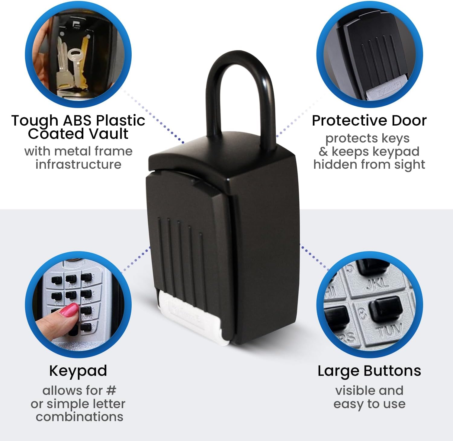 SL-501 Punch Button Lock Box | Portable Shackle LockBox For Outside - Fits House Keys, Car Keys, Fobs, & More | Keypad Safe Box, Digital Push Button Combination Lock | Black Finish