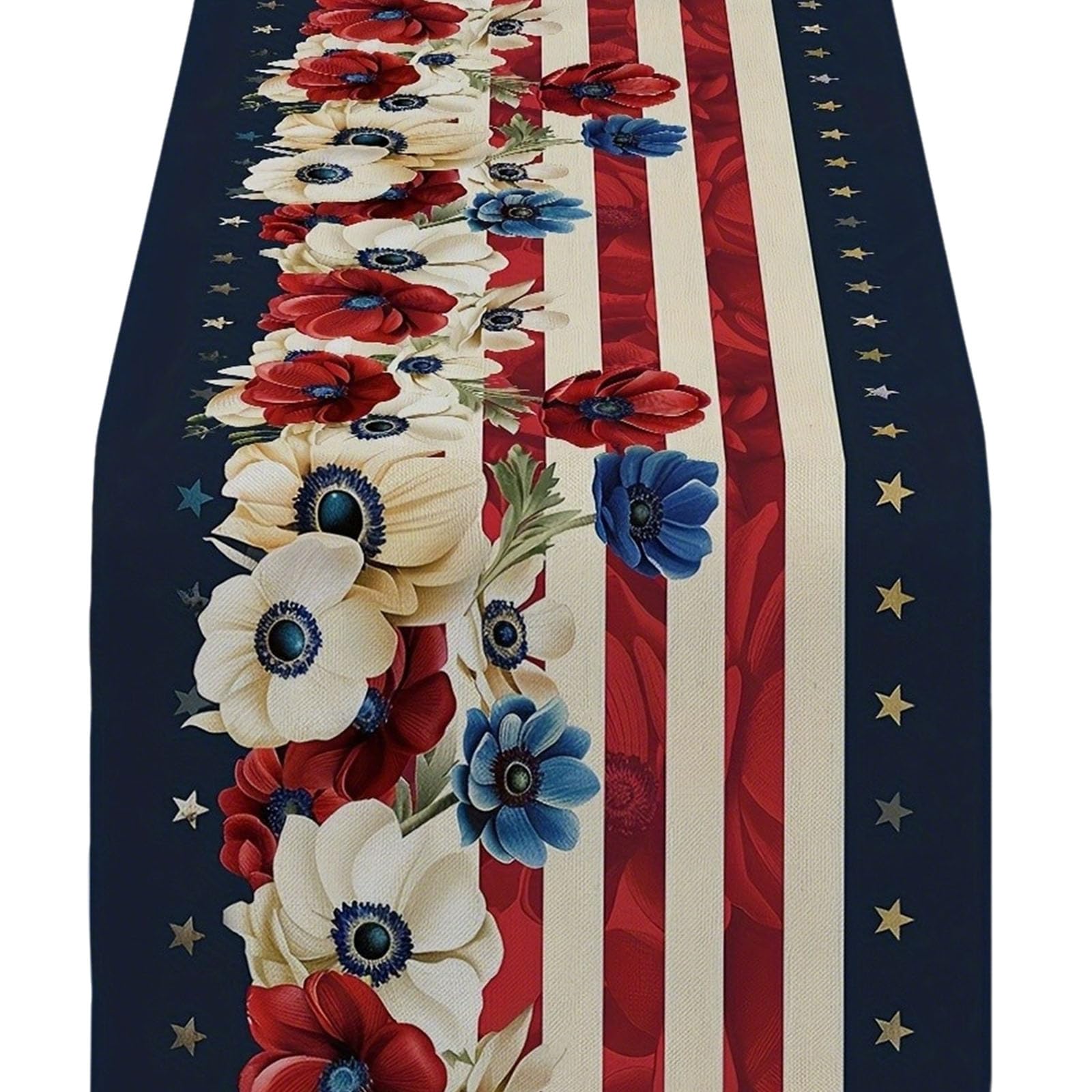Hredwep 33X183Cm Linen Table Runner with Patriotic Star and for 4Th of July Independences Day Kitchen Decorations