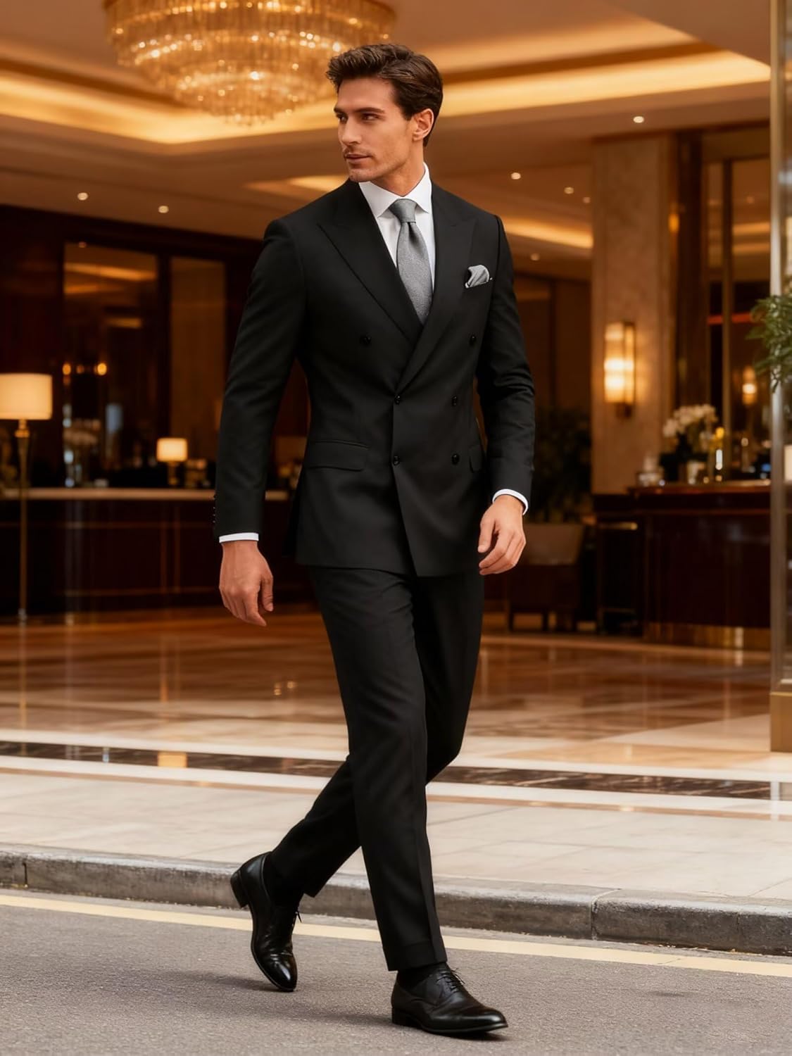 Wangyue Mens Suits Double Breasted Suit Men Slim Fit 2 Piece Wedding Prom Double Breasted Blazer Groom Suit Pants Sets - Image 3