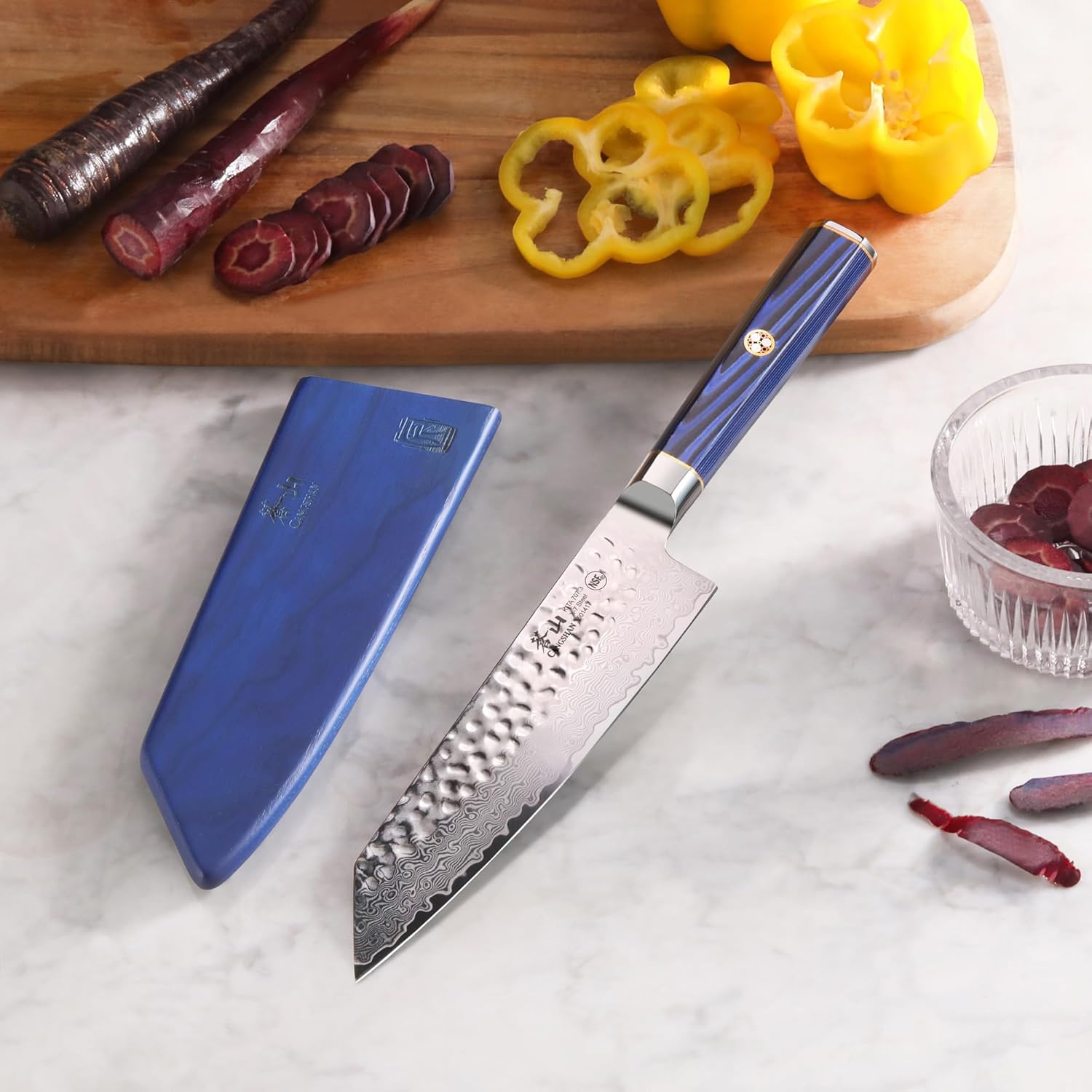 Cangshan KITA Series 7-Inch Kiritsuke Knife with Sheath, High Carbon X-7 Damascus Steel, 501417 - Image 6