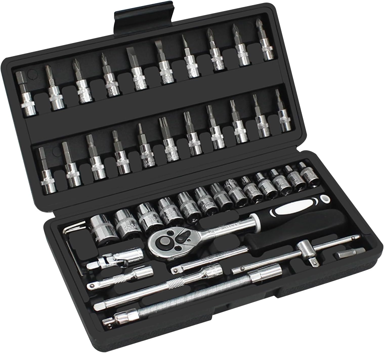 Beauenty46 Pcs Car Repair Toolbox, Portable Car Repair Socket Wrench Kit, Multi-Functional Sleeve Combination Set Household Repair