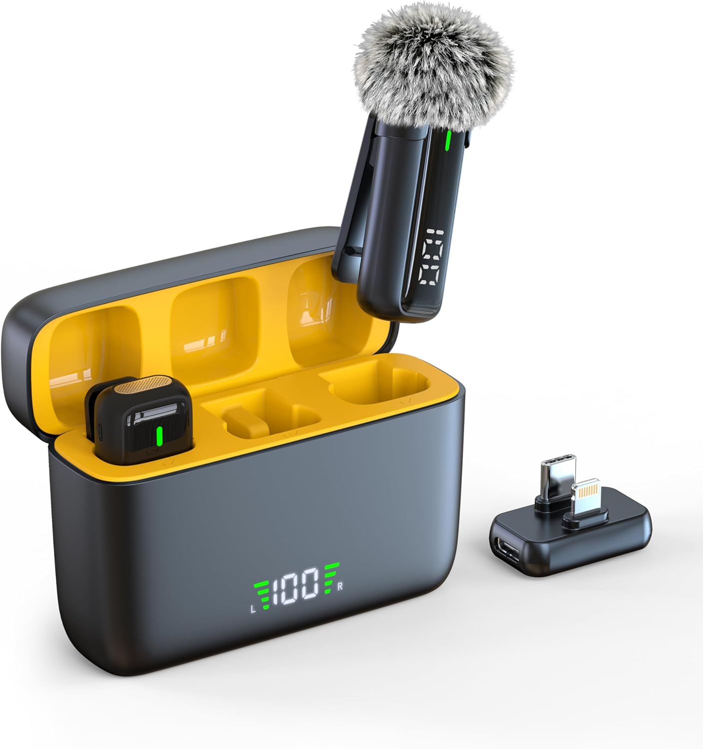 2 in 1 Wireless Lavalier Microphone for iPhone Android Phone, Noise Canceling USB C Microphone with Charging Case for Video Recording Vlogging Tiktok YouTube