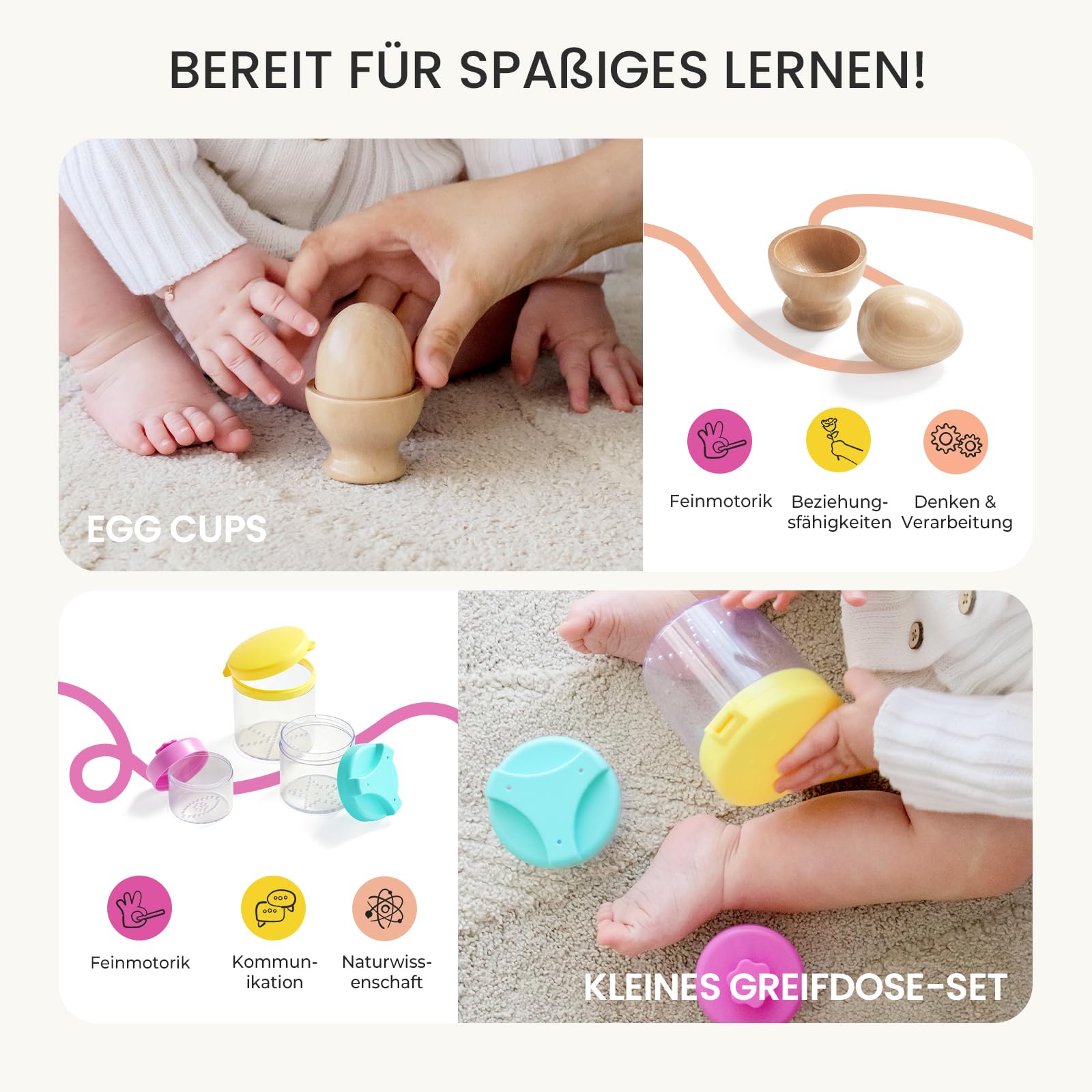 Tiny Land Montessori Holzspielzeug für Babys 10-12 Monaten mit Stapelspiel