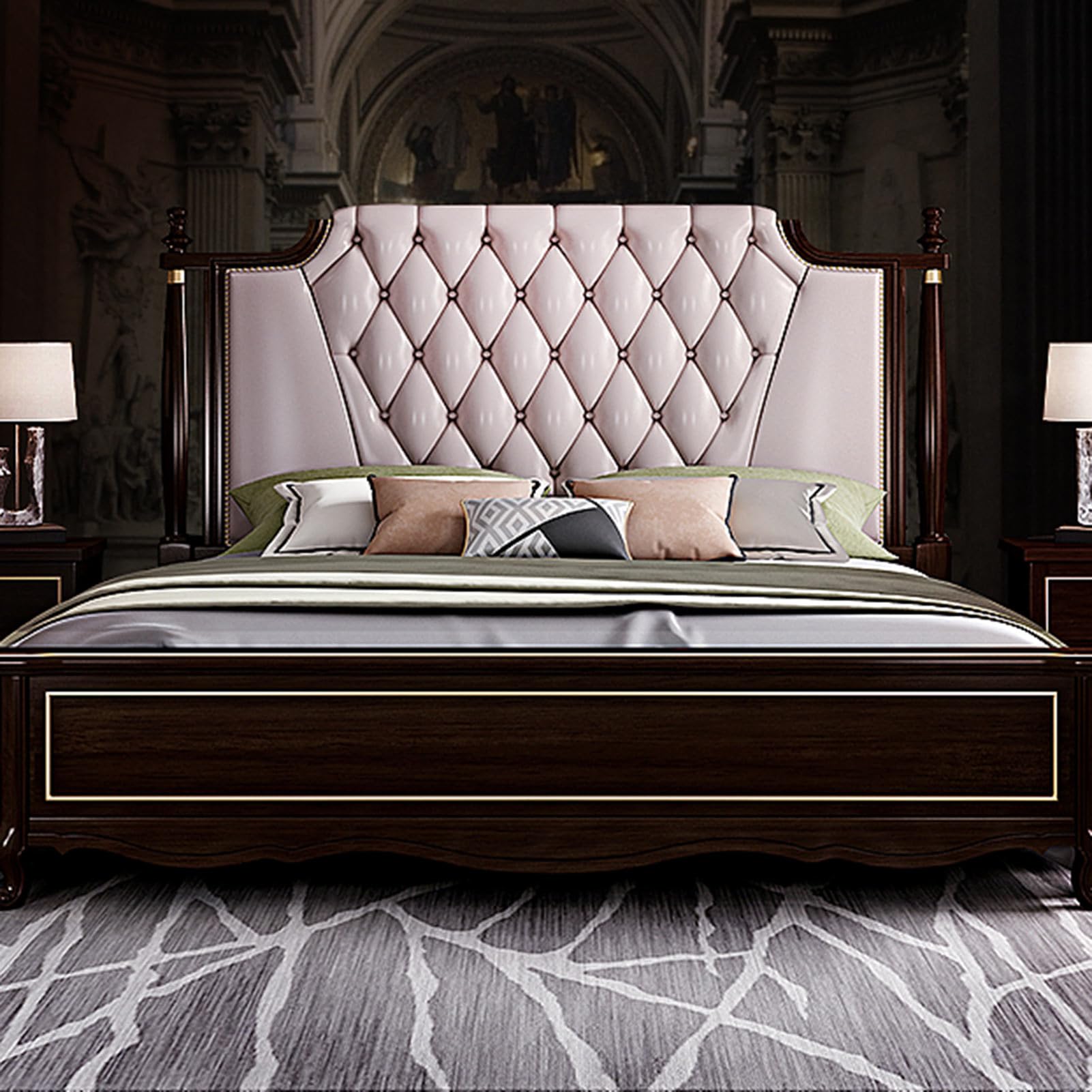 Modern King Size Luxury Genuine Leather Wood Bed Frame with Lift-Up Storage and Headboard Platform Bed No Box
