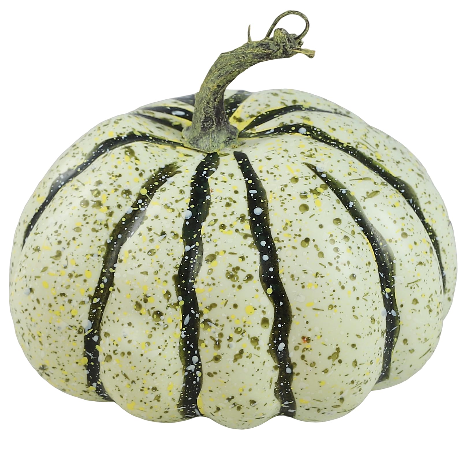 DuHouse Zucca artificiale verde autunnale, 12,7 x 15 cm, zucca finta raccolta con stelo rustico e finitura maculata per decorazione autunnale da tavola, centrotavola del Ringraziamento